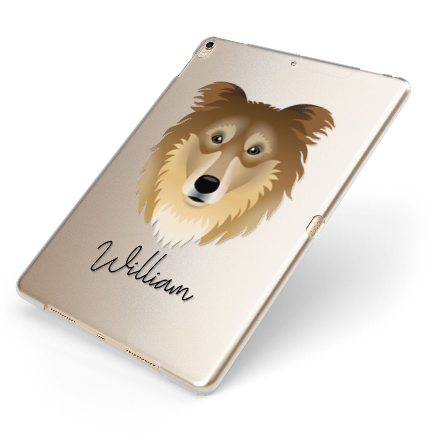 Rough Collie Personalised Apple iPad Case on Gold iPad Side View
