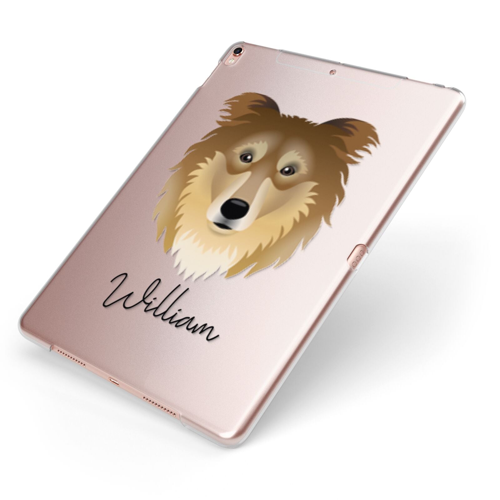 Rough Collie Personalised Apple iPad Case on Rose Gold iPad Side View