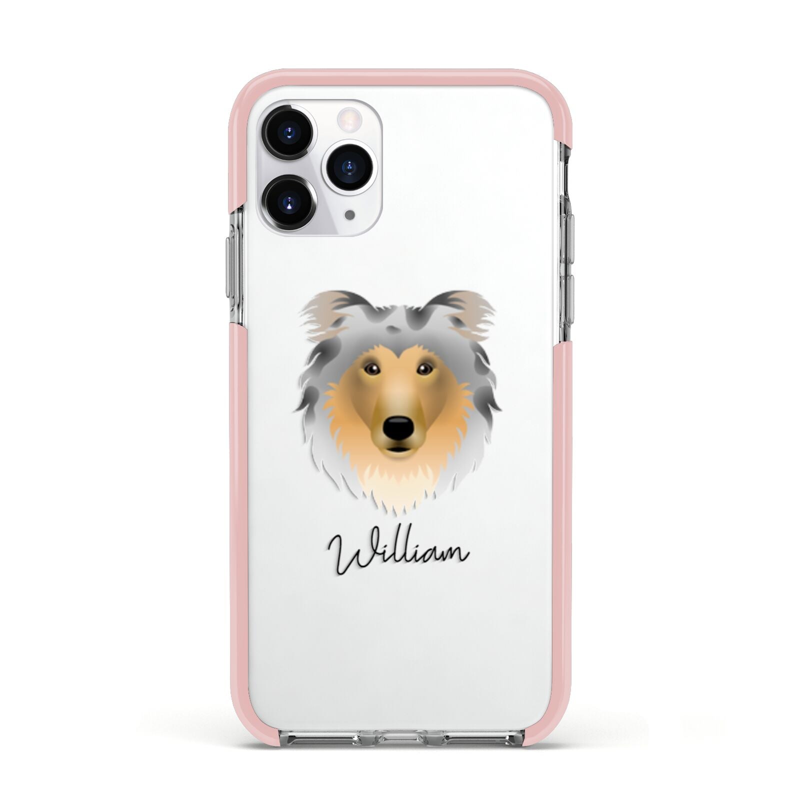 Rough Collie Personalised Apple iPhone 11 Pro in Silver with Pink Impact Case