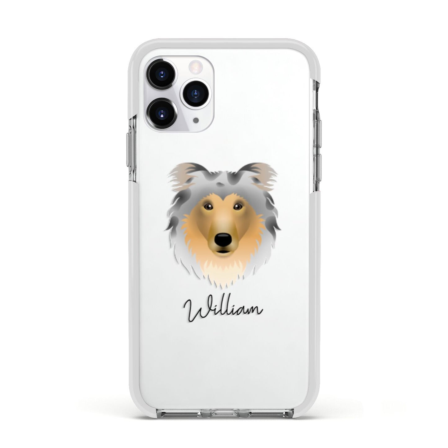 Rough Collie Personalised Apple iPhone 11 Pro in Silver with White Impact Case