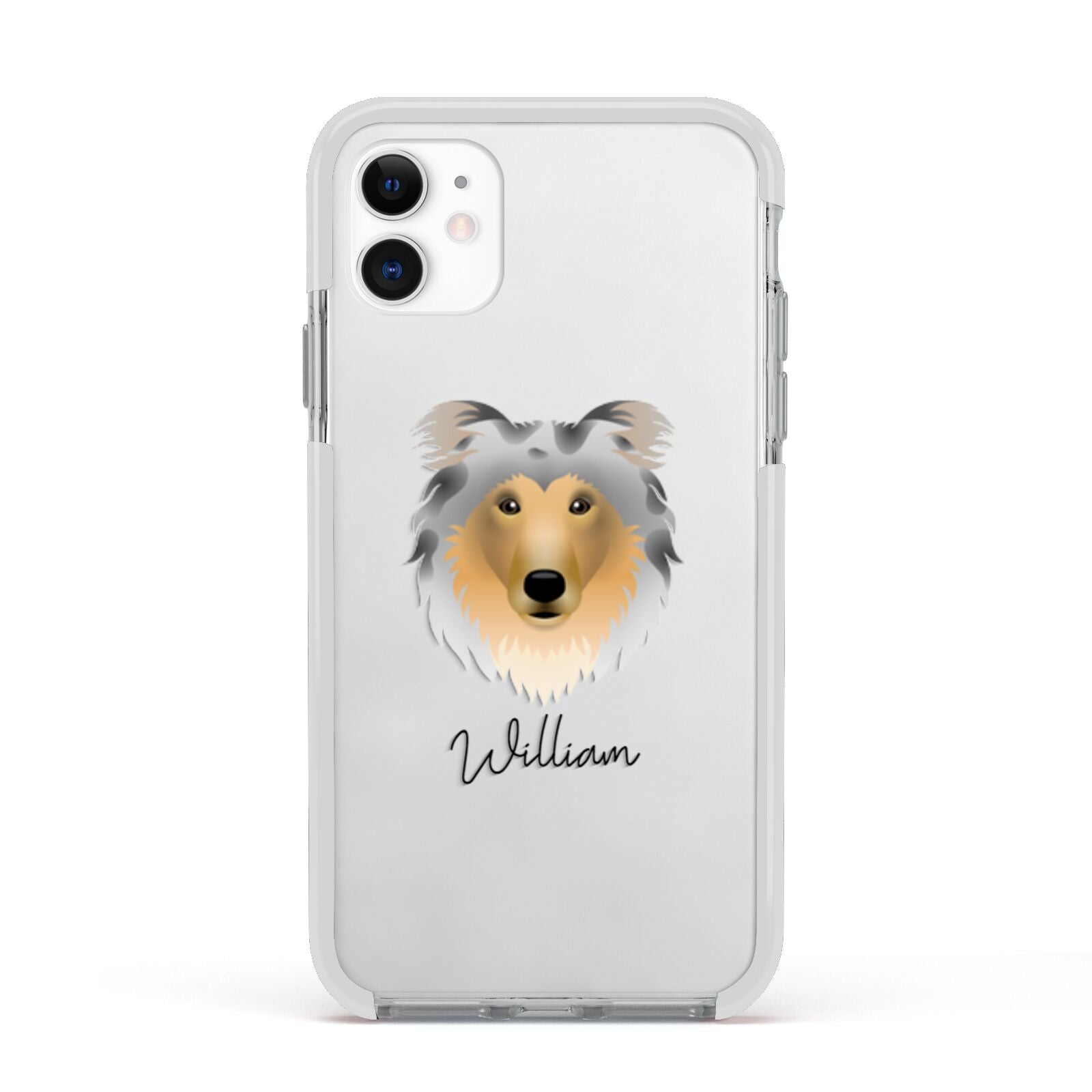 Rough Collie Personalised Apple iPhone 11 in White with White Impact Case