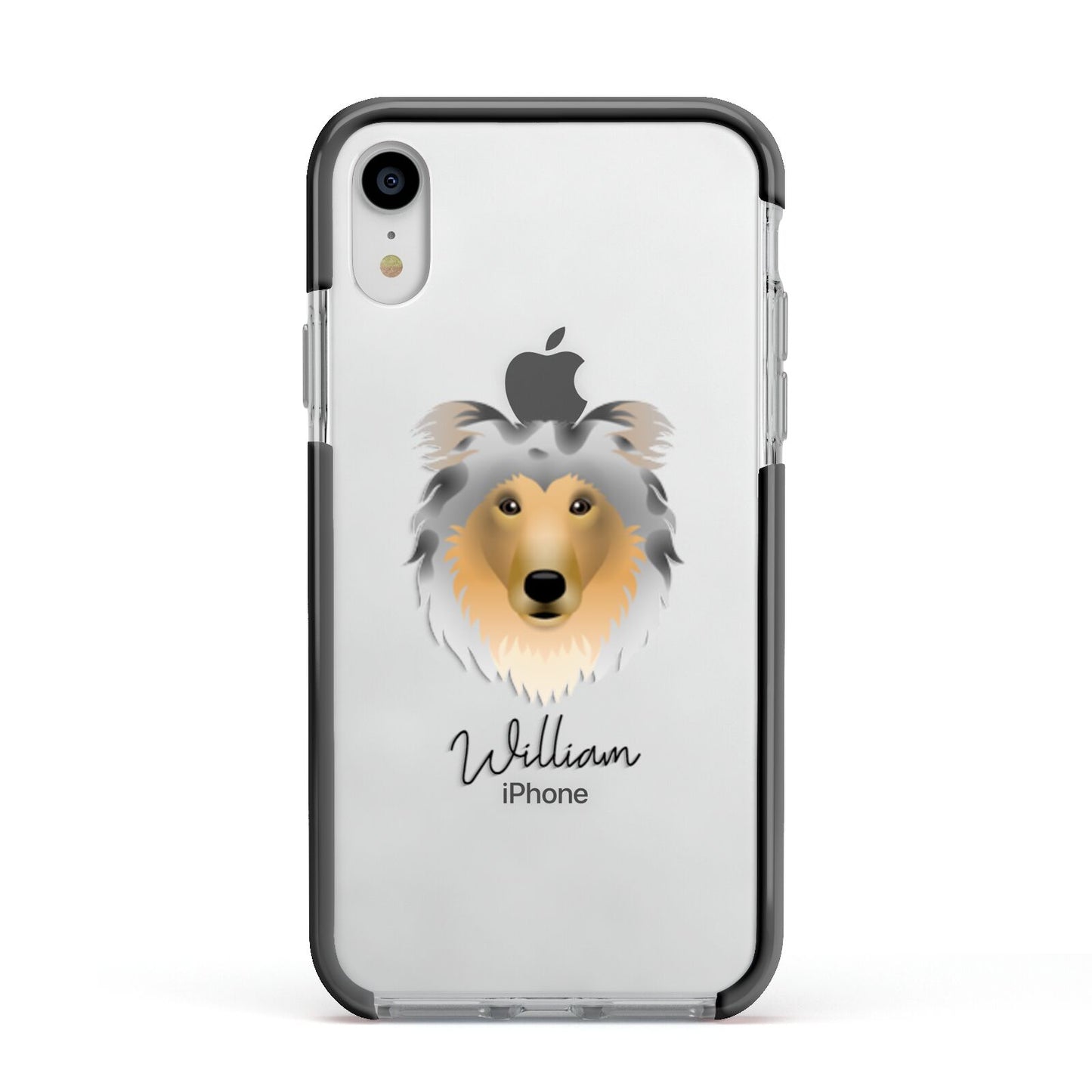 Rough Collie Personalised Apple iPhone XR Impact Case Black Edge on Silver Phone