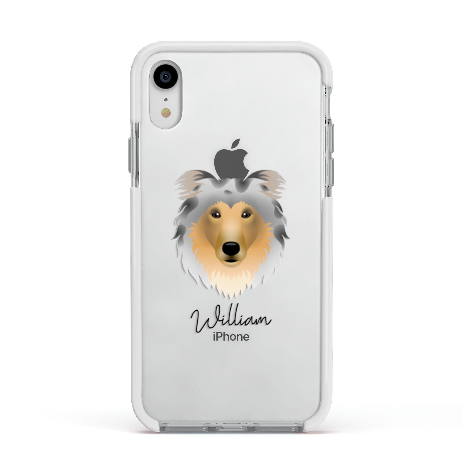 Rough Collie Personalised Apple iPhone XR Impact Case White Edge on Silver Phone