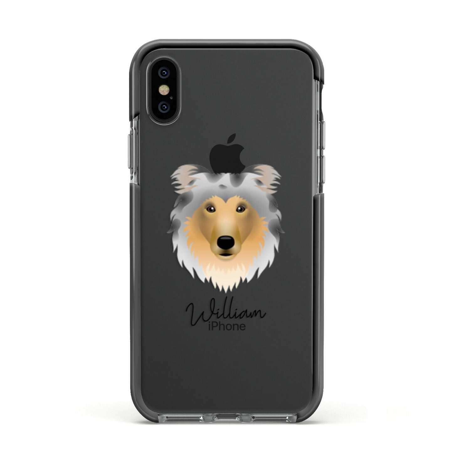 Rough Collie Personalised Apple iPhone Xs Impact Case Black Edge on Black Phone