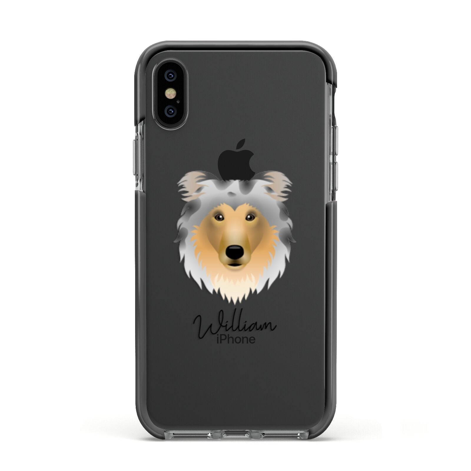 Rough Collie Personalised Apple iPhone Xs Impact Case Black Edge on Black Phone