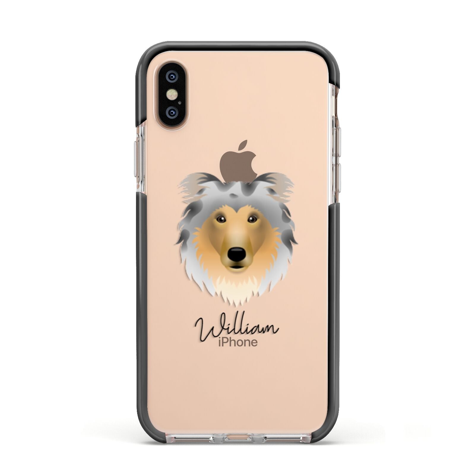 Rough Collie Personalised Apple iPhone Xs Impact Case Black Edge on Gold Phone