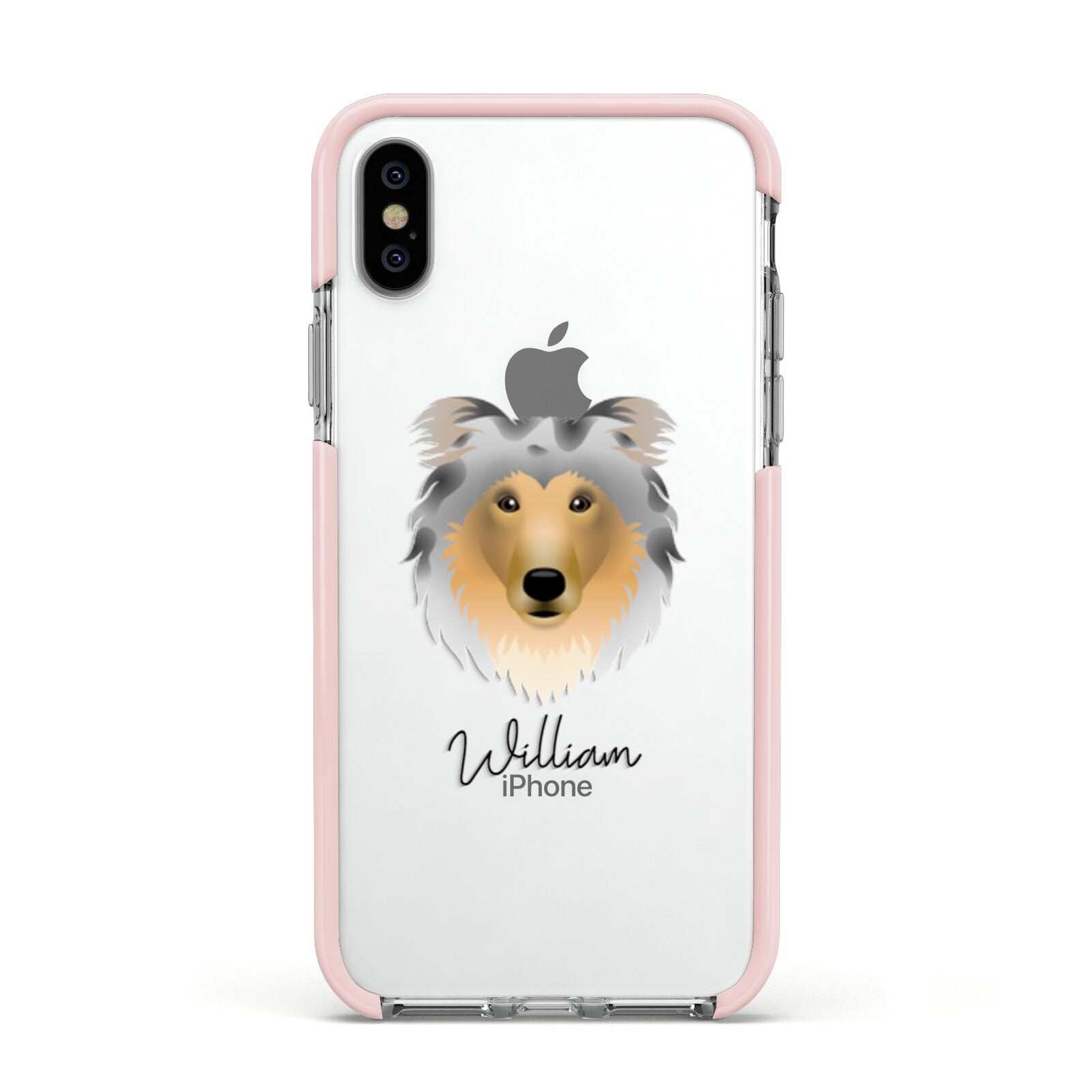 Rough Collie Personalised Apple iPhone Xs Impact Case Pink Edge on Silver Phone