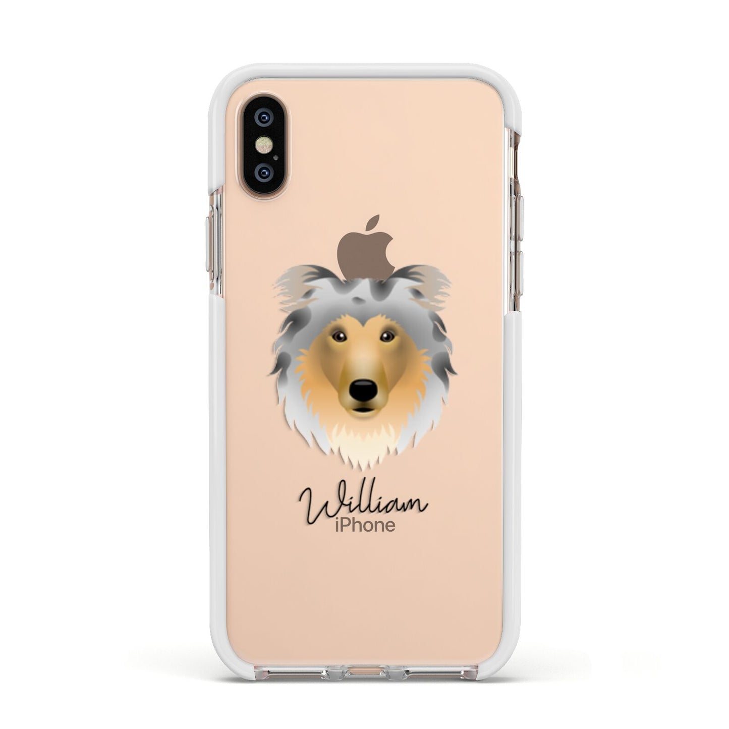 Rough Collie Personalised Apple iPhone Xs Impact Case White Edge on Gold Phone