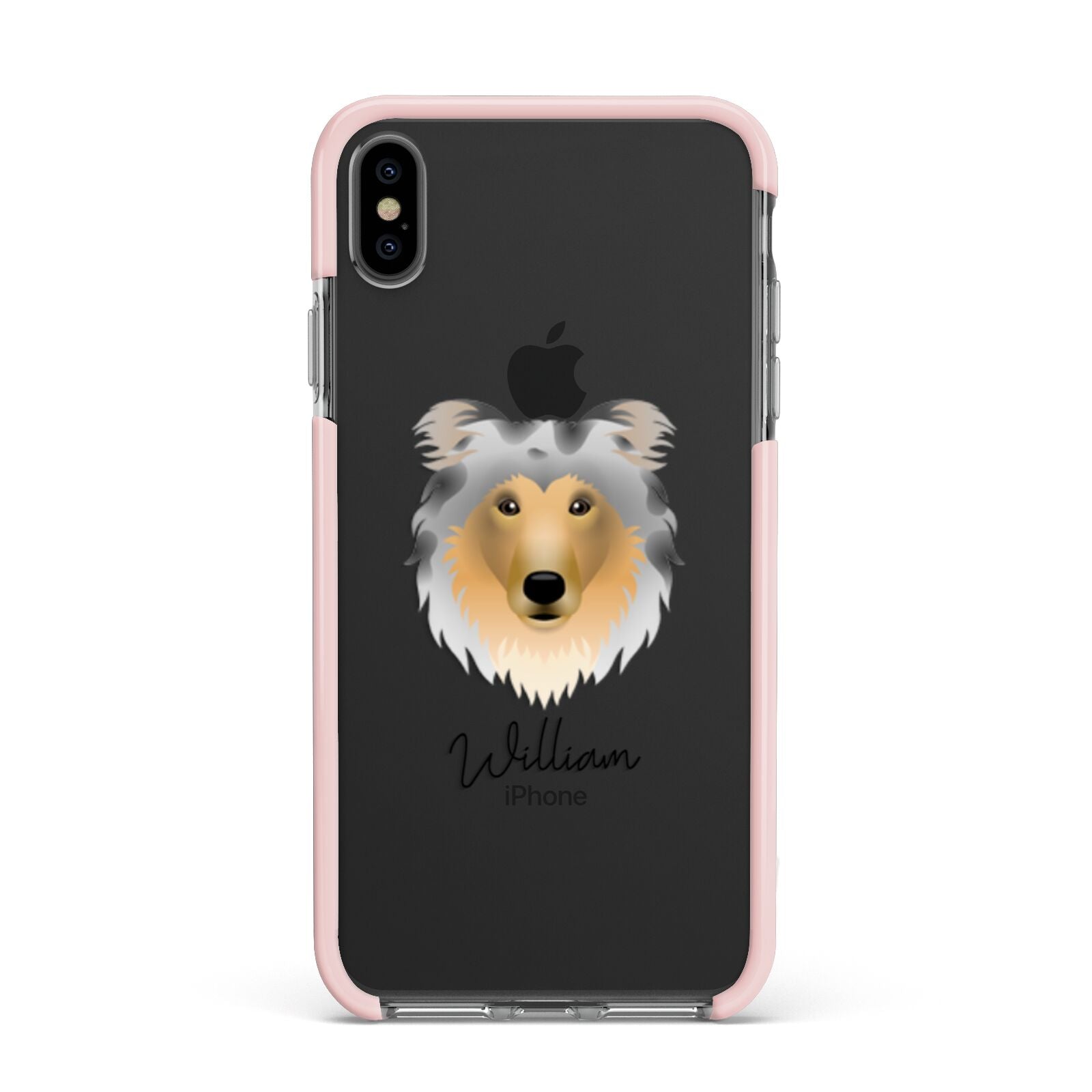 Rough Collie Personalised Apple iPhone Xs Max Impact Case Pink Edge on Black Phone