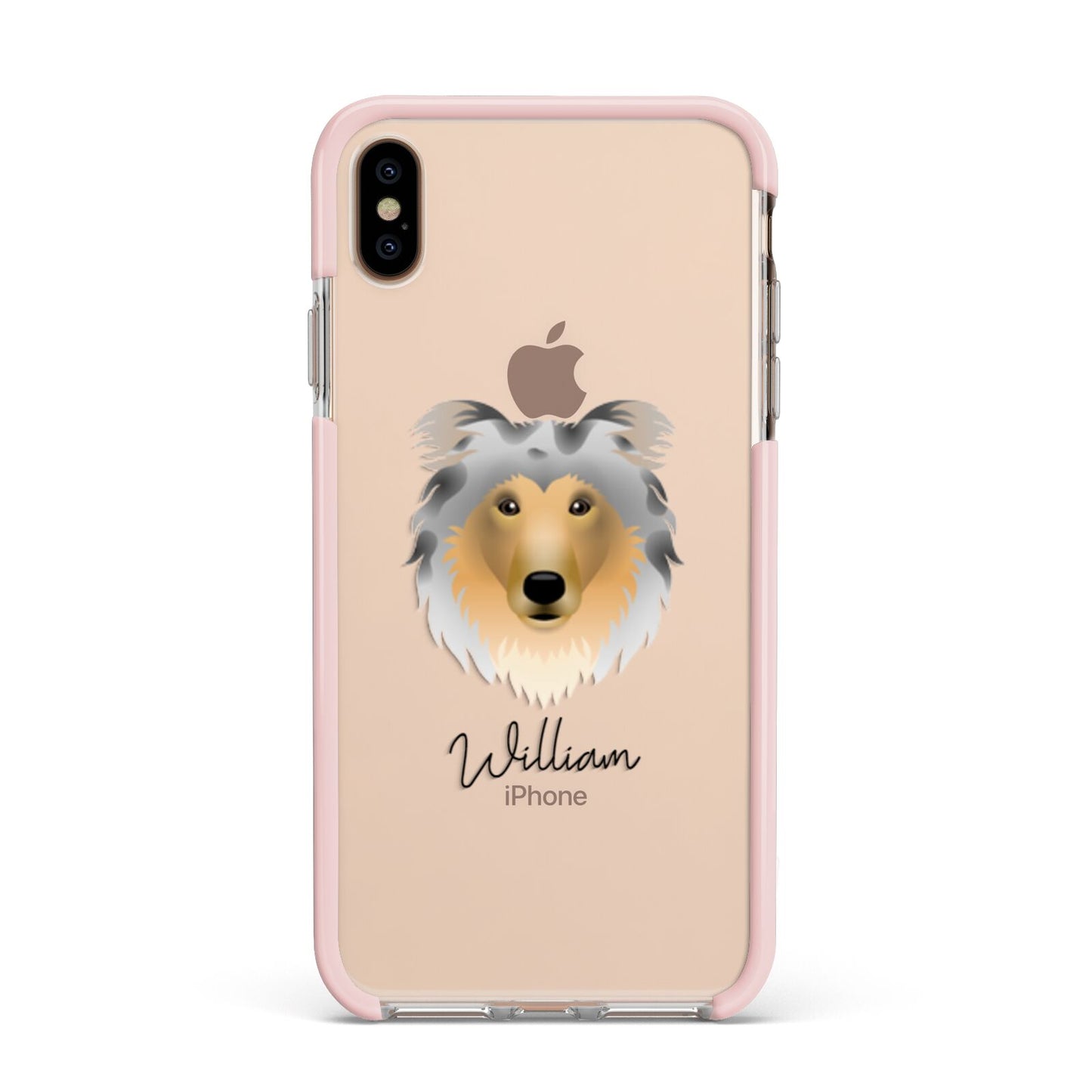 Rough Collie Personalised Apple iPhone Xs Max Impact Case Pink Edge on Gold Phone