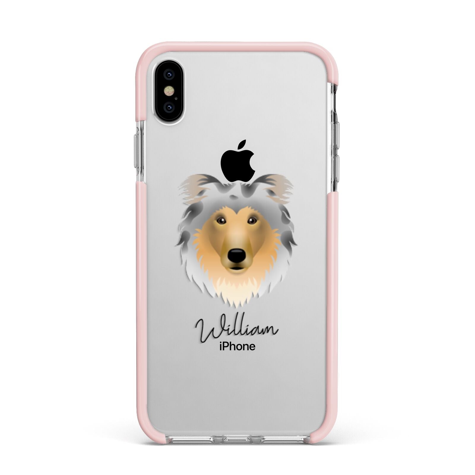 Rough Collie Personalised Apple iPhone Xs Max Impact Case Pink Edge on Silver Phone