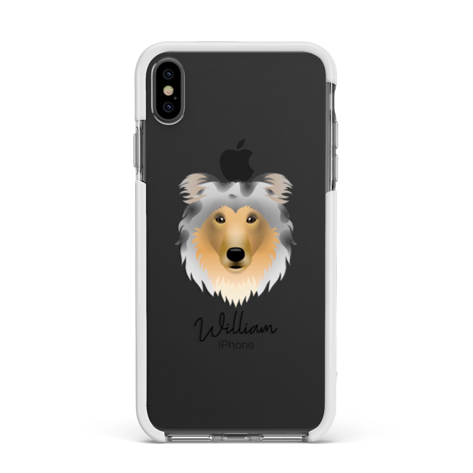 Rough Collie Personalised Apple iPhone Xs Max Impact Case White Edge on Black Phone