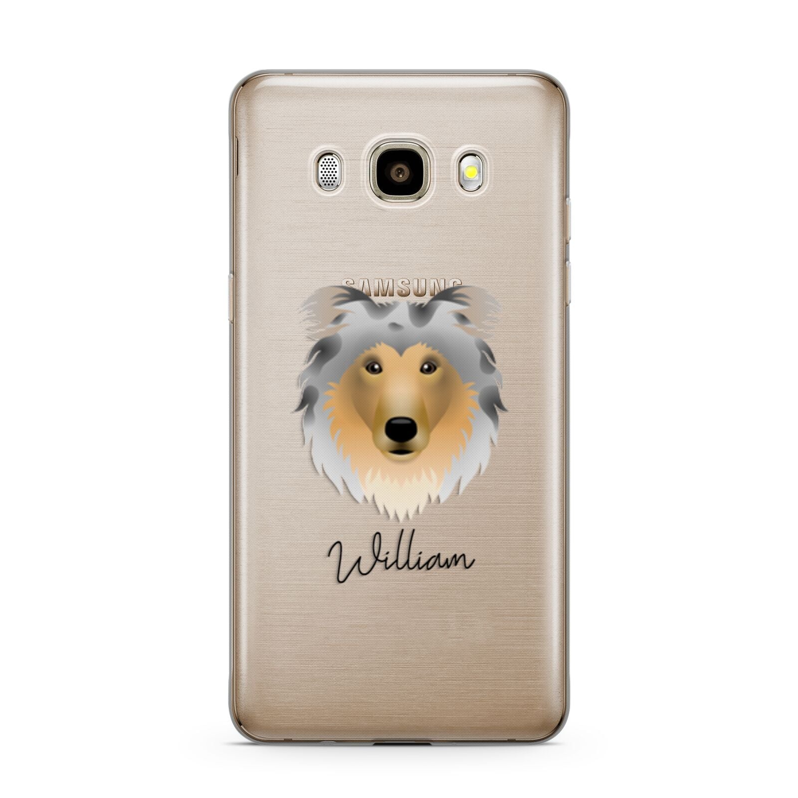 Rough Collie Personalised Samsung Galaxy J7 2016 Case on gold phone