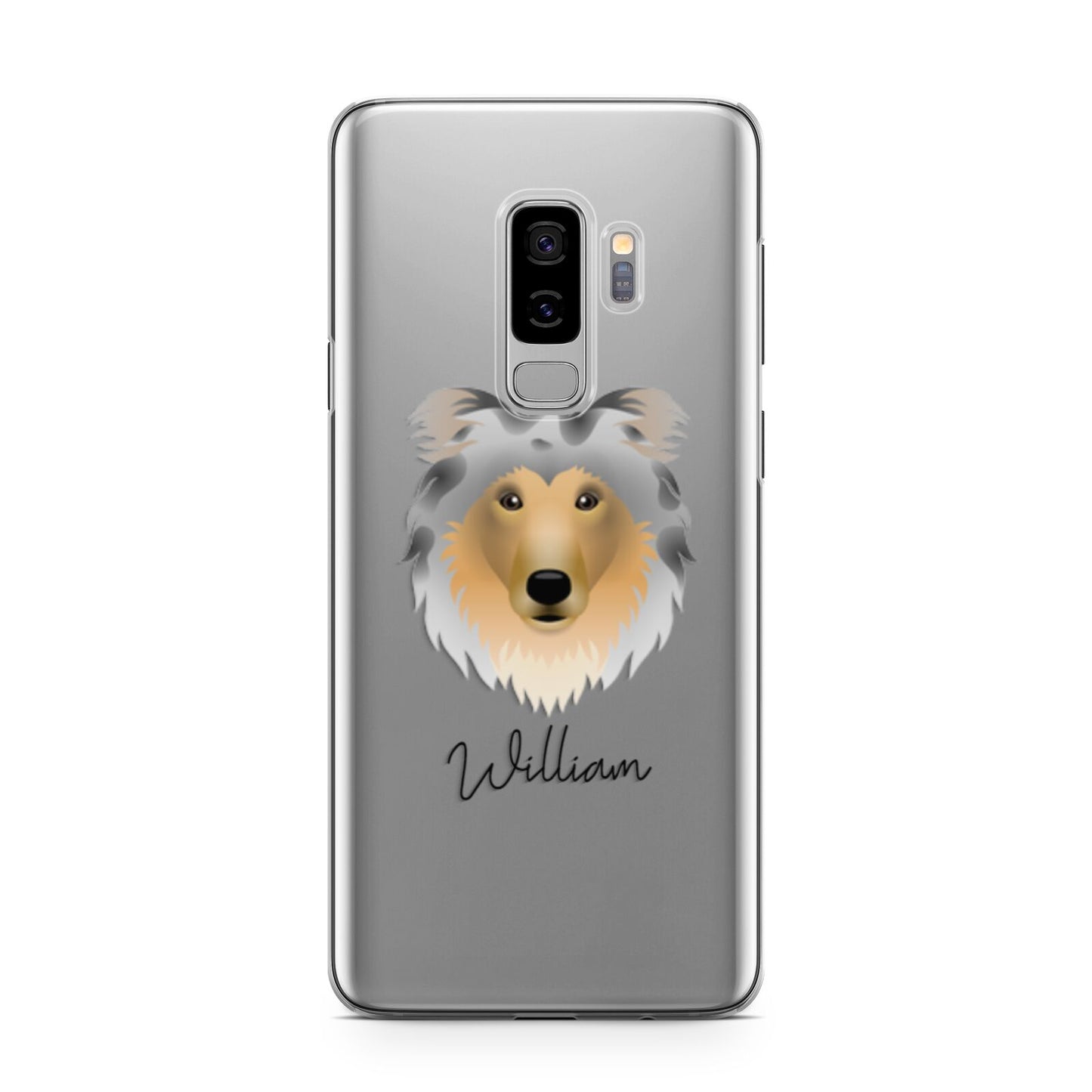 Rough Collie Personalised Samsung Galaxy S9 Plus Case on Silver phone