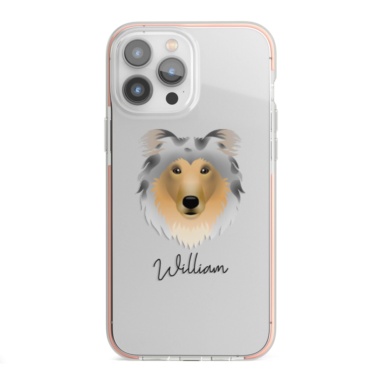 Rough Collie Personalised iPhone 13 Pro Max TPU Impact Case with Pink Edges