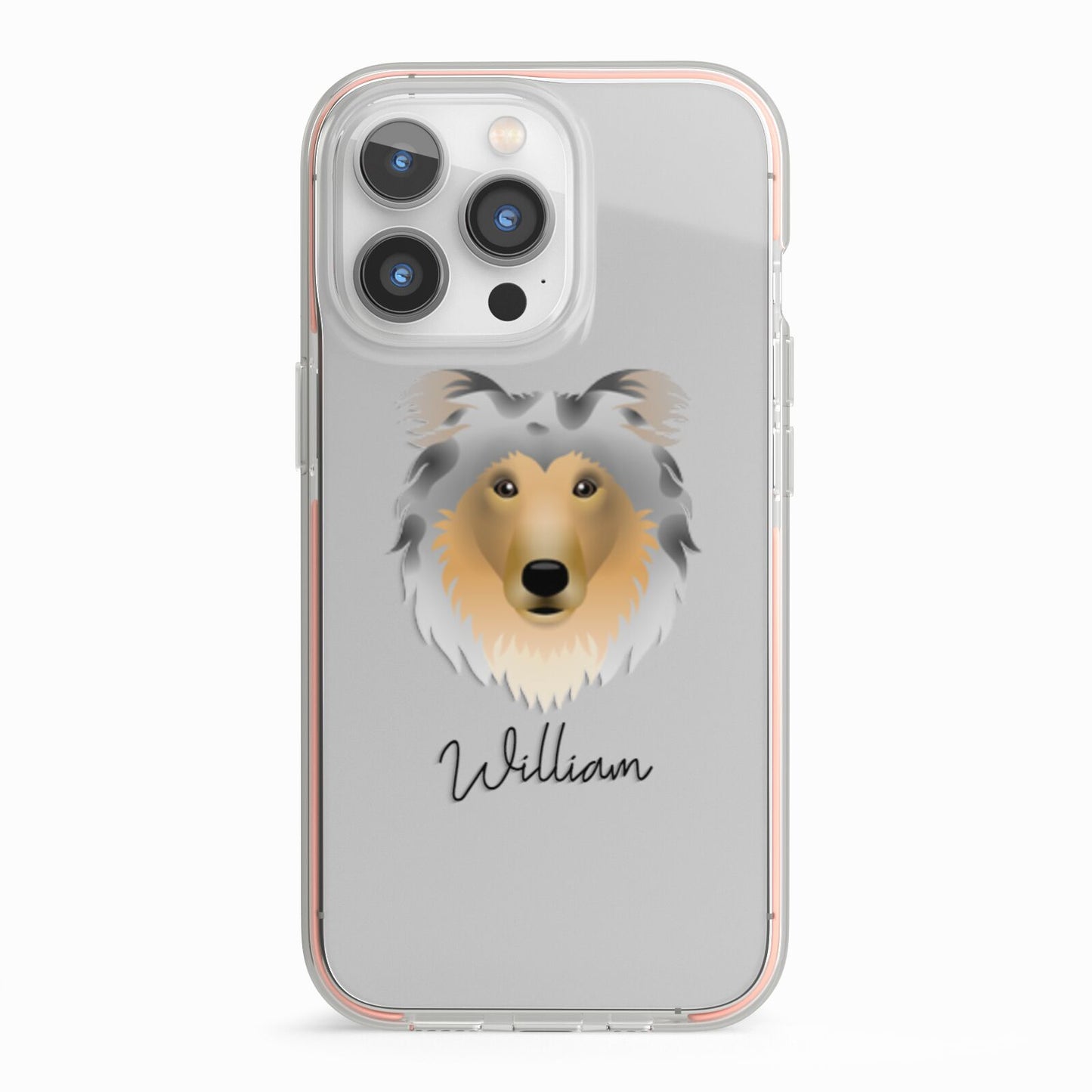 Rough Collie Personalised iPhone 13 Pro TPU Impact Case with Pink Edges