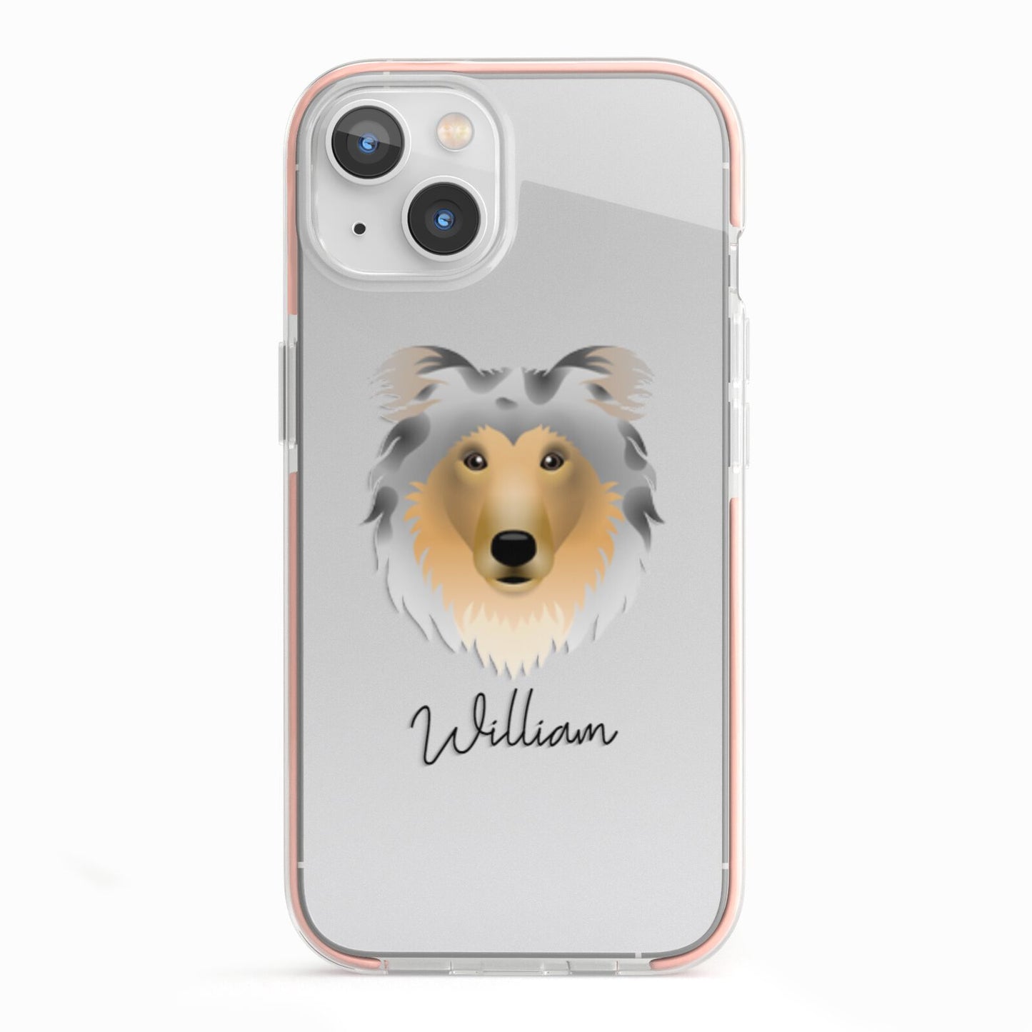 Rough Collie Personalised iPhone 13 TPU Impact Case with Pink Edges
