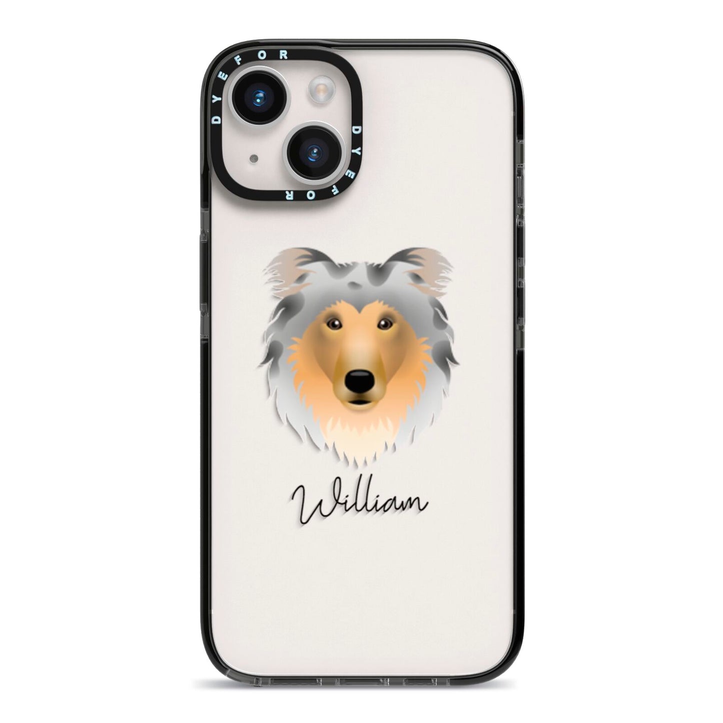 Rough Collie Personalised iPhone 14 Black Impact Case on Silver phone