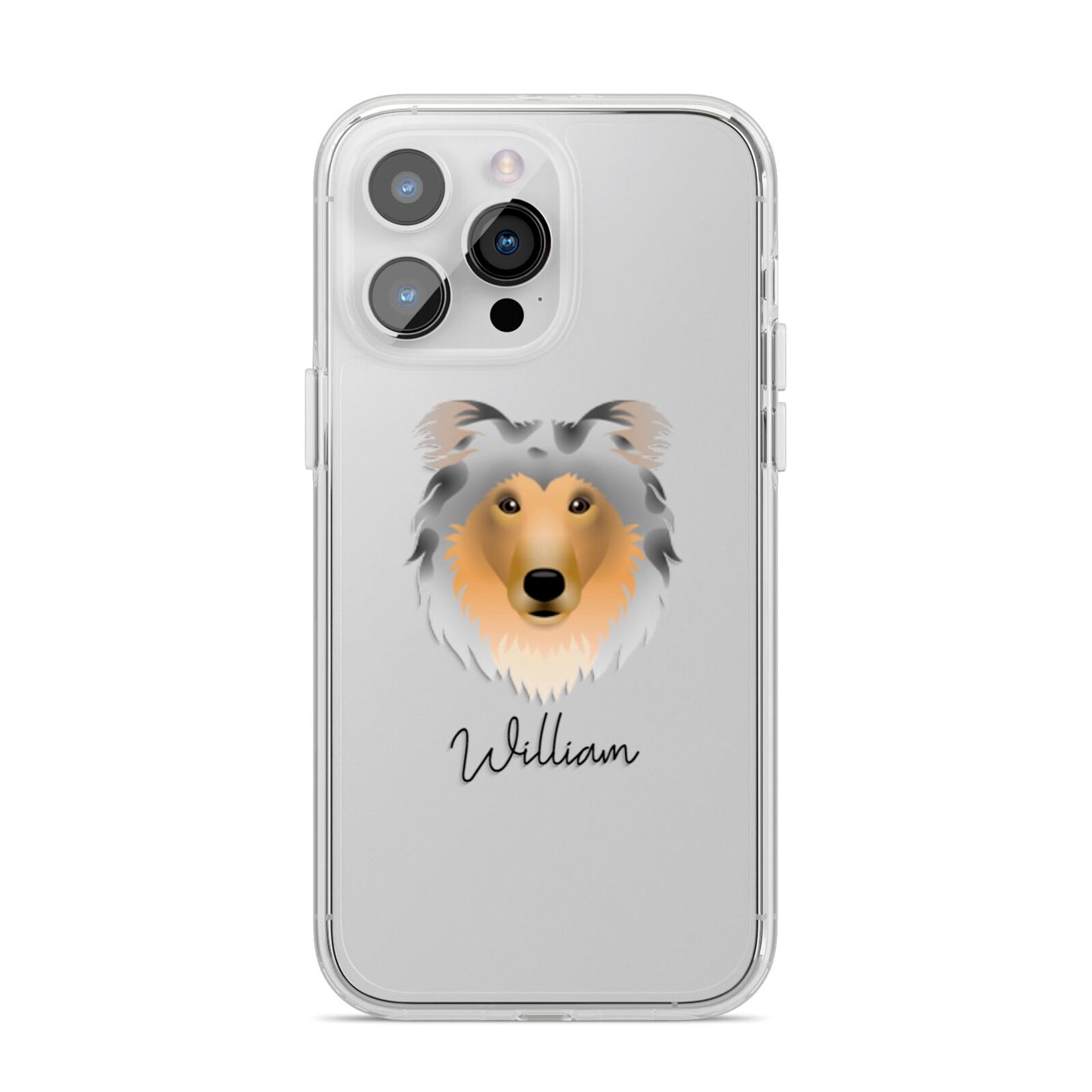 Rough Collie Personalised iPhone 14 Pro Max Clear Tough Case Silver