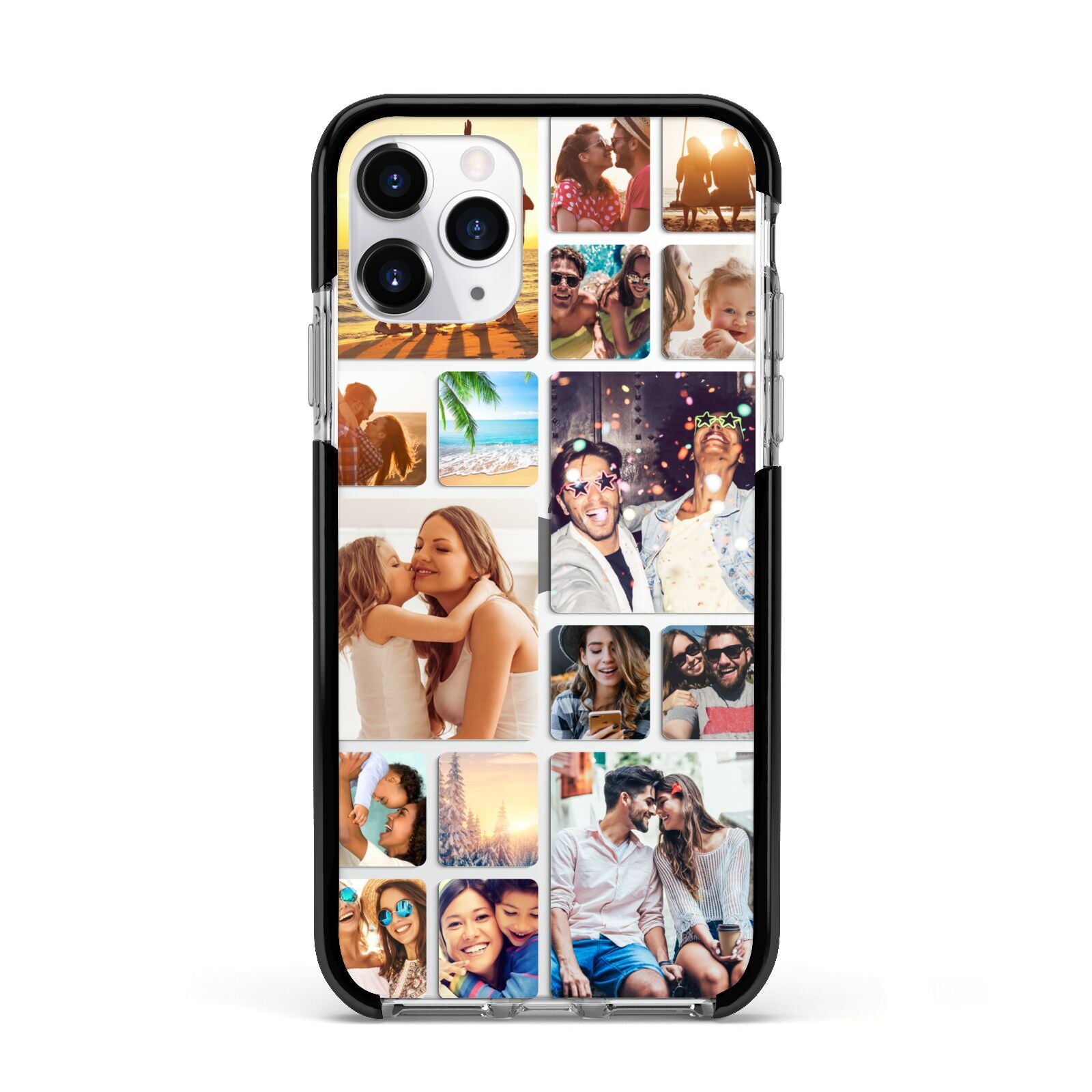 Round Edged Photo Montage Upload Apple iPhone 11 Pro in Silver with Black Impact Case