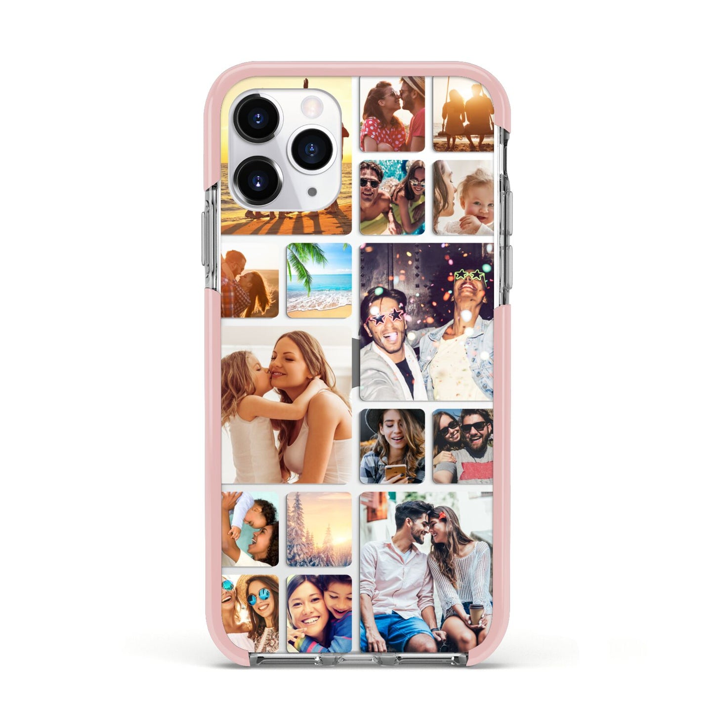 Round Edged Photo Montage Upload Apple iPhone 11 Pro in Silver with Pink Impact Case