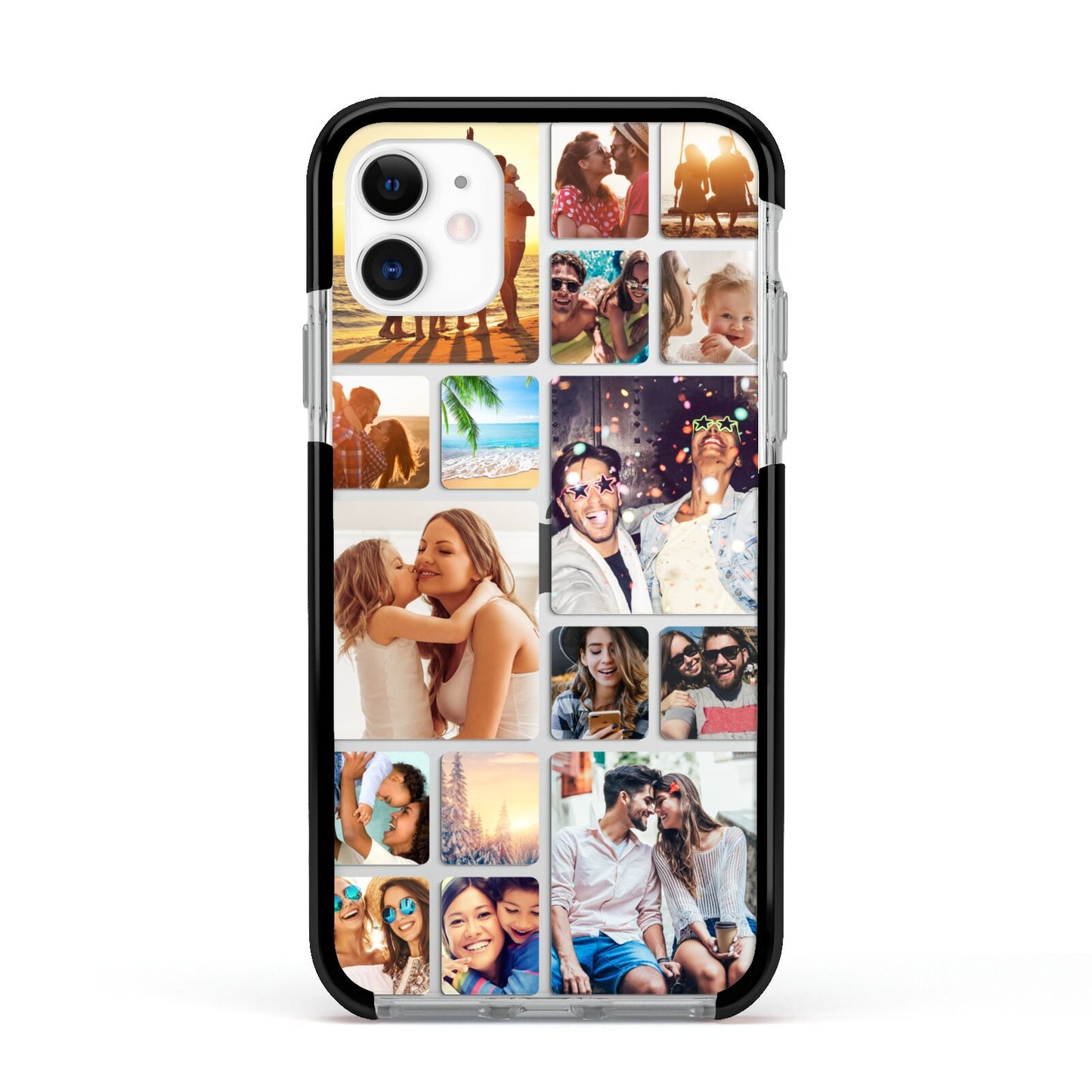 Round Edged Photo Montage Upload Apple iPhone 11 in White with Black Impact Case