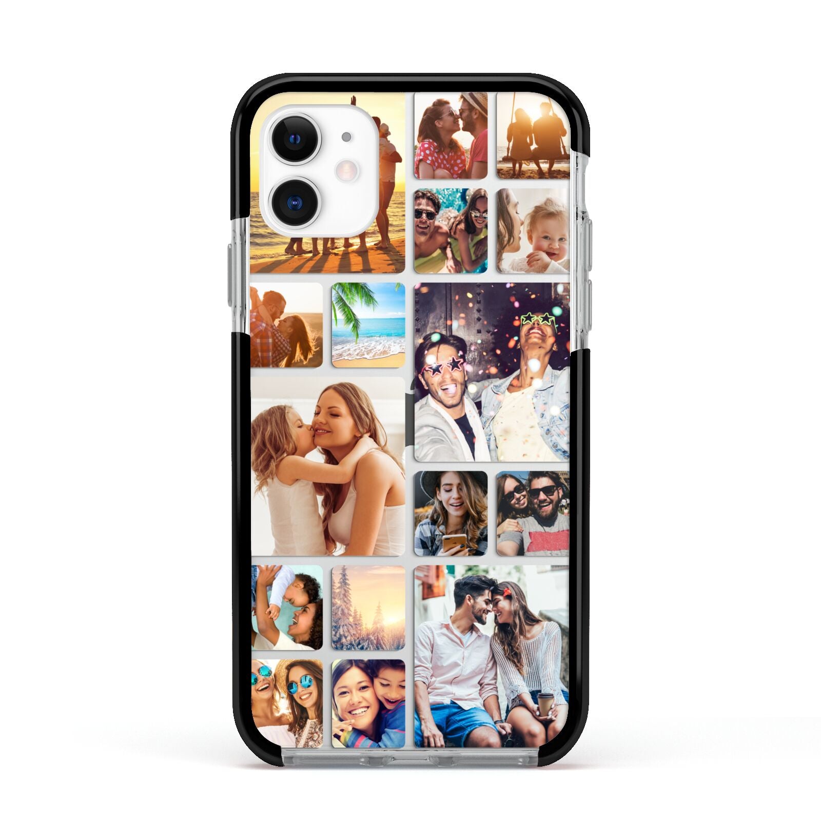 Round Edged Photo Montage Upload Apple iPhone 11 in White with Black Impact Case