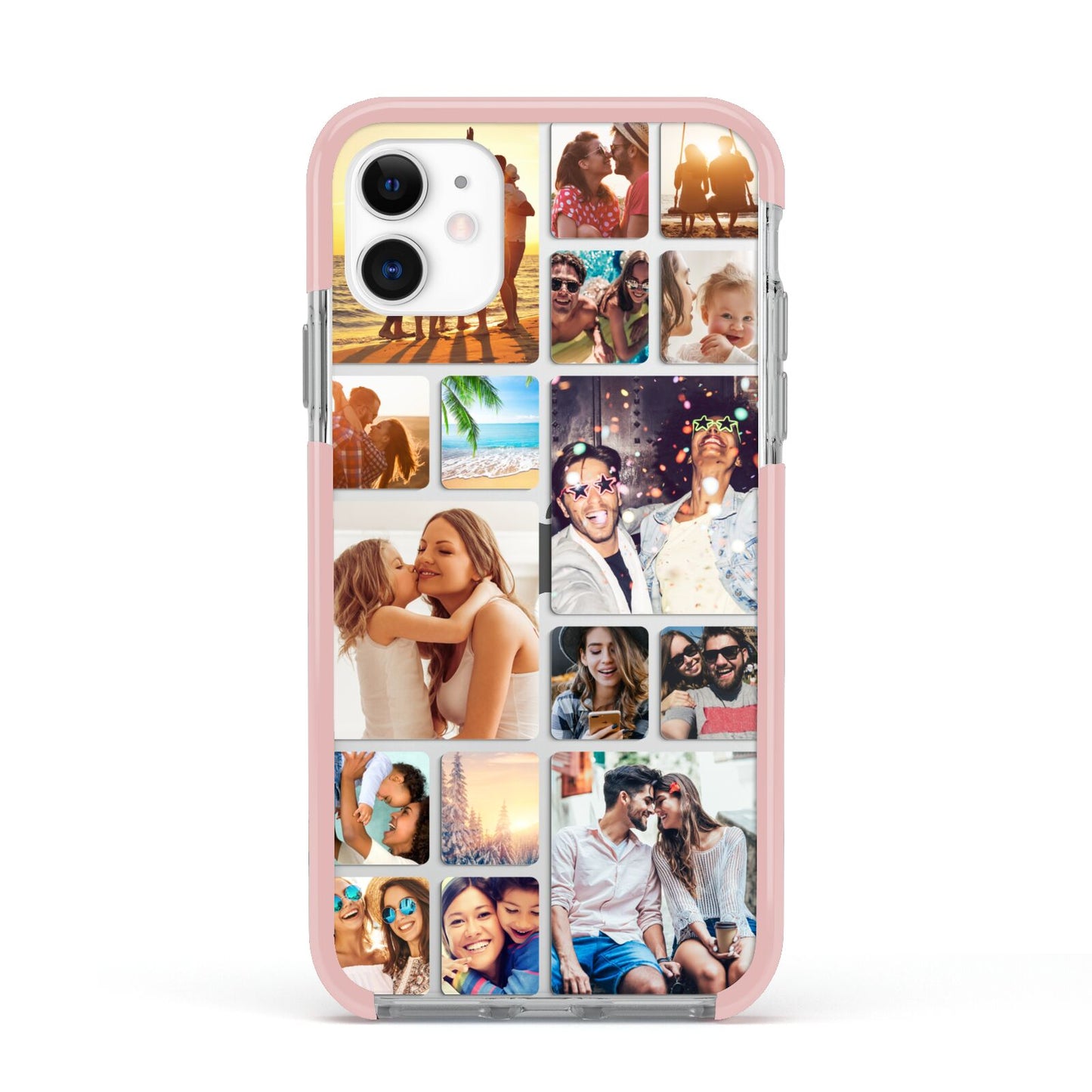 Round Edged Photo Montage Upload Apple iPhone 11 in White with Pink Impact Case