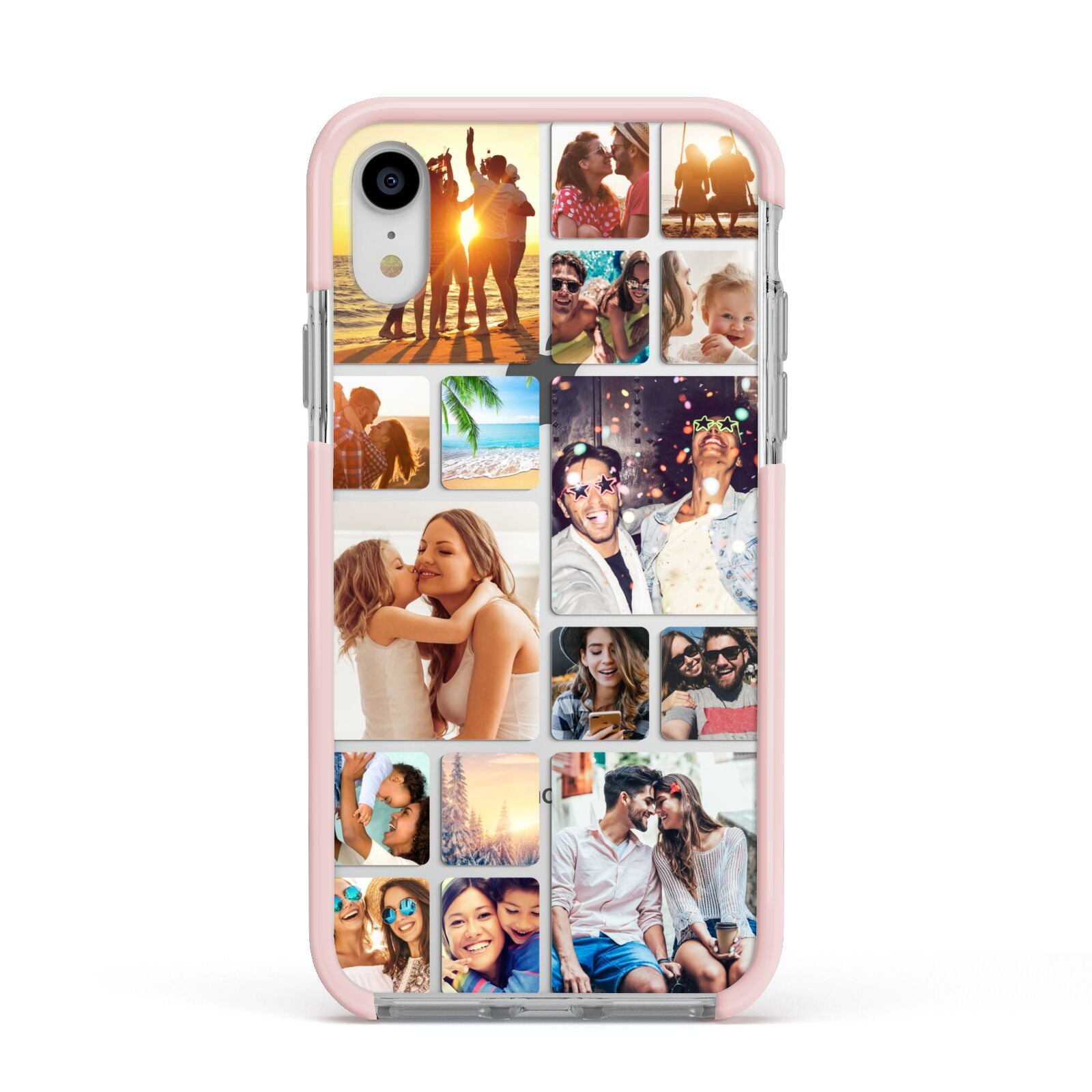Round Edged Photo Montage Upload Apple iPhone XR Impact Case Pink Edge on Silver Phone
