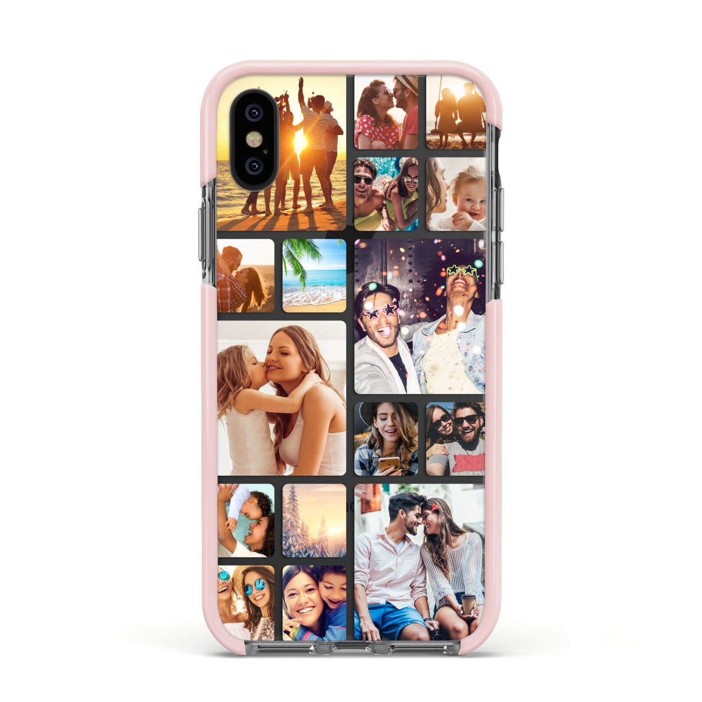 Round Edged Photo Montage Upload Apple iPhone Xs Impact Case Pink Edge on Black Phone