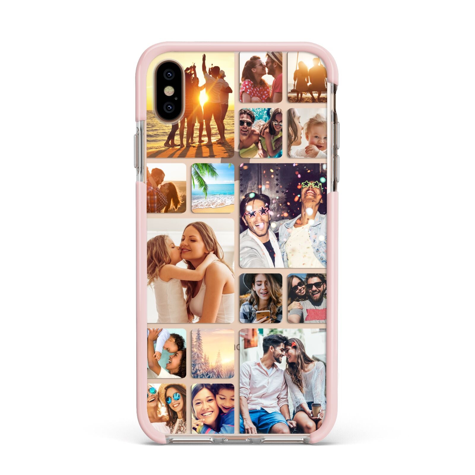 Round Edged Photo Montage Upload Apple iPhone Xs Max Impact Case Pink Edge on Gold Phone
