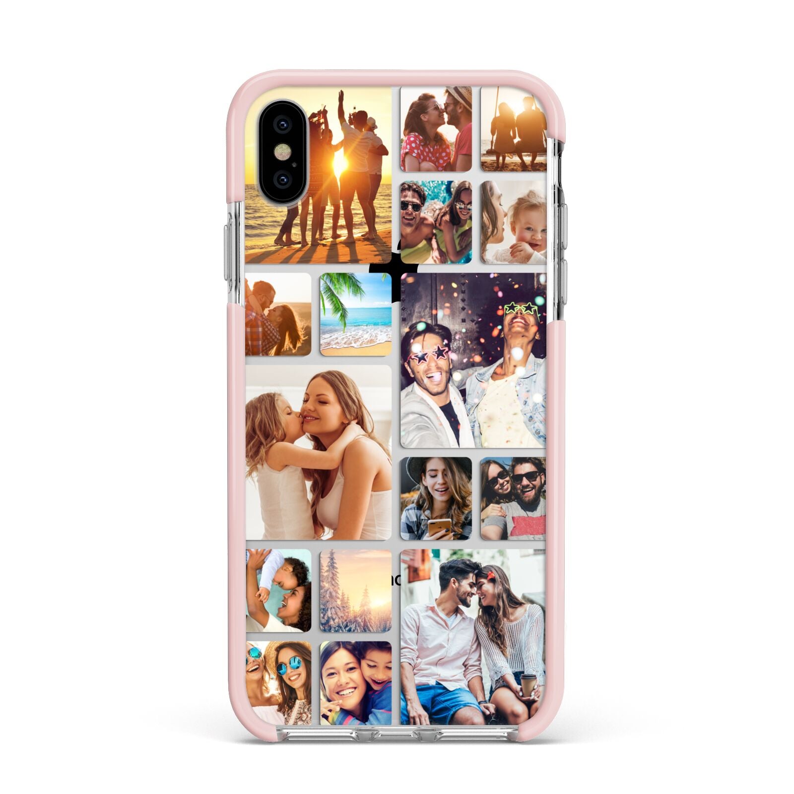 Round Edged Photo Montage Upload Apple iPhone Xs Max Impact Case Pink Edge on Silver Phone