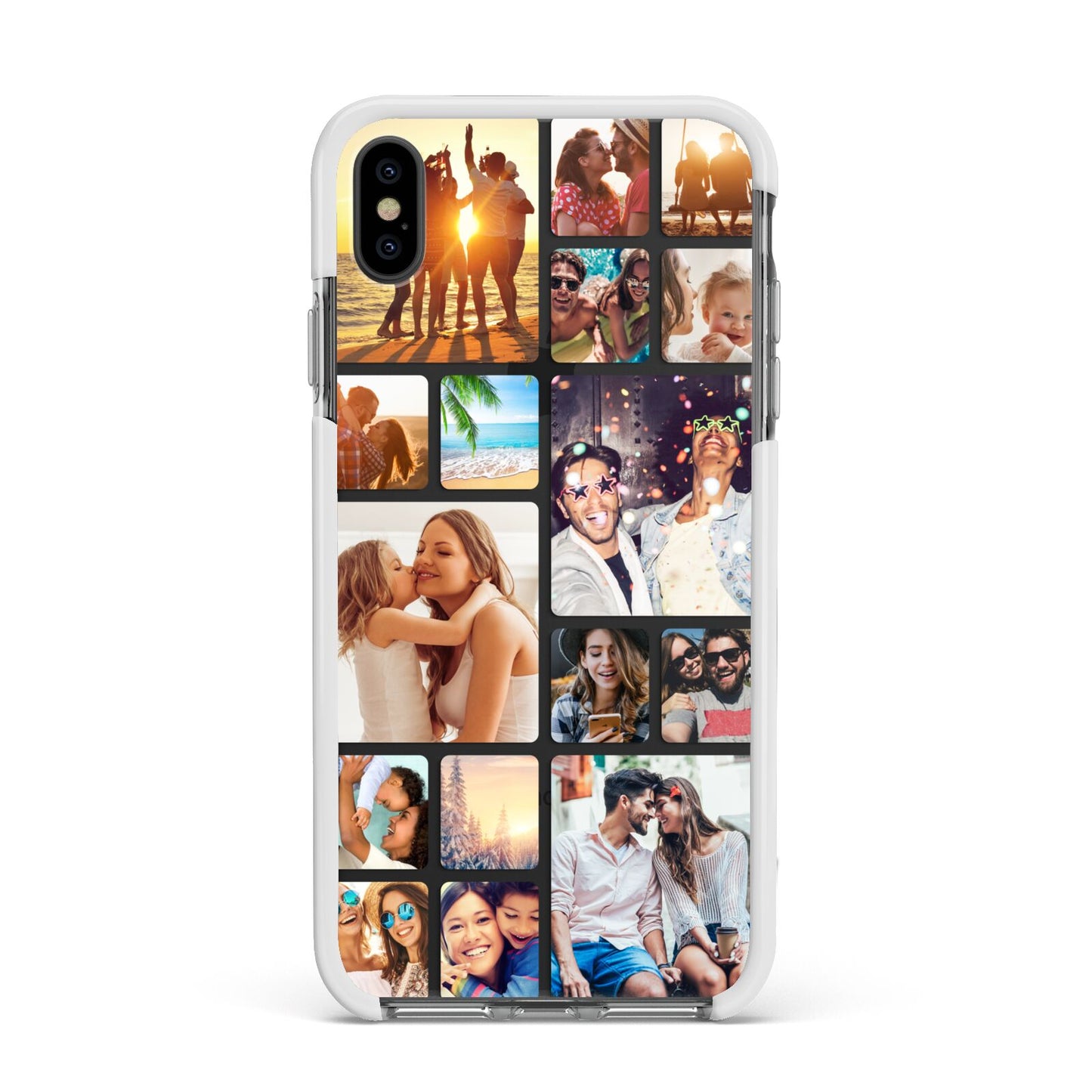 Round Edged Photo Montage Upload Apple iPhone Xs Max Impact Case White Edge on Black Phone