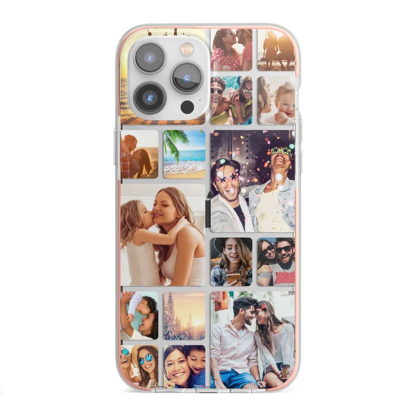 Round Edged Photo Montage Upload iPhone 13 Pro Max TPU Impact Case with Pink Edges