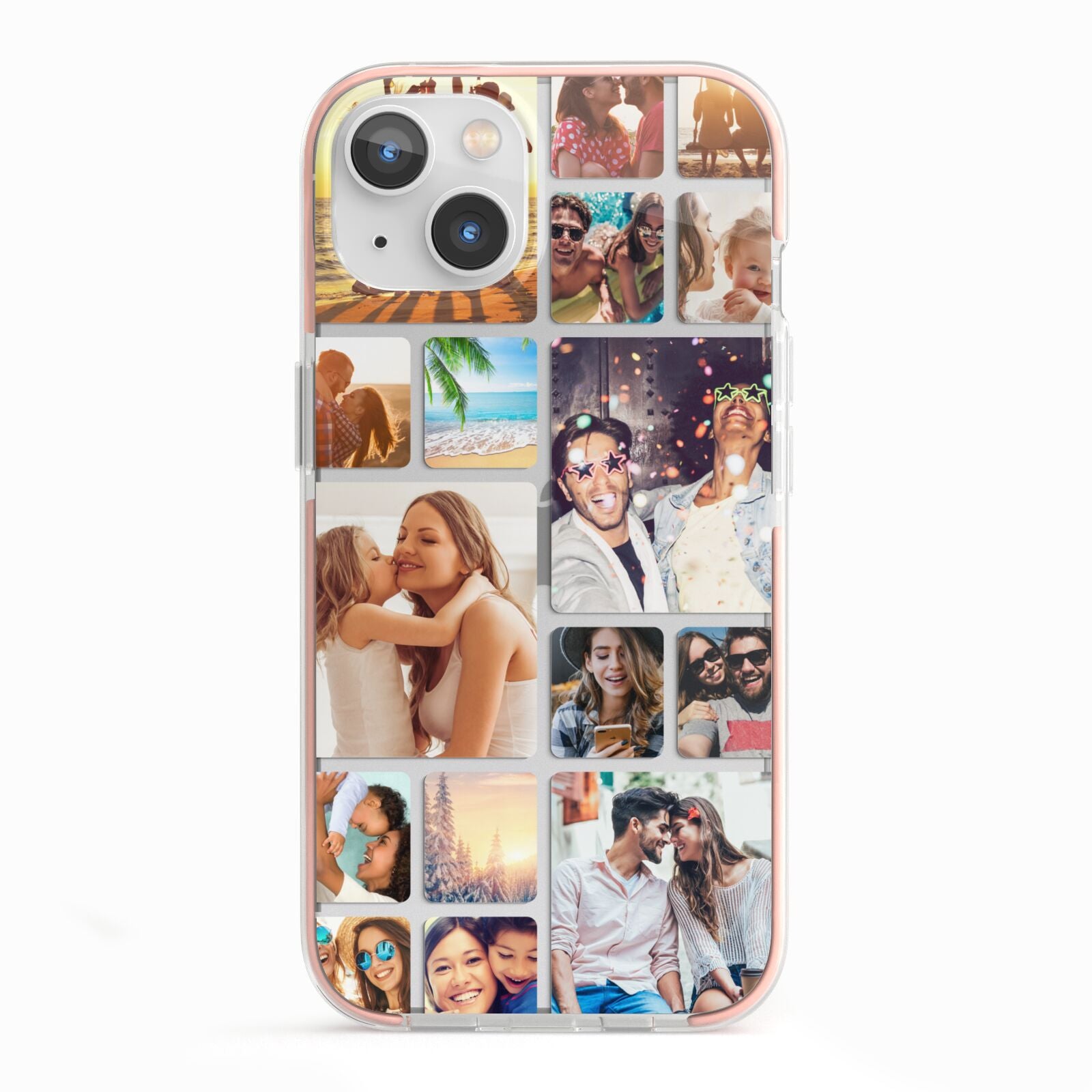 Round Edged Photo Montage Upload iPhone 13 TPU Impact Case with Pink Edges