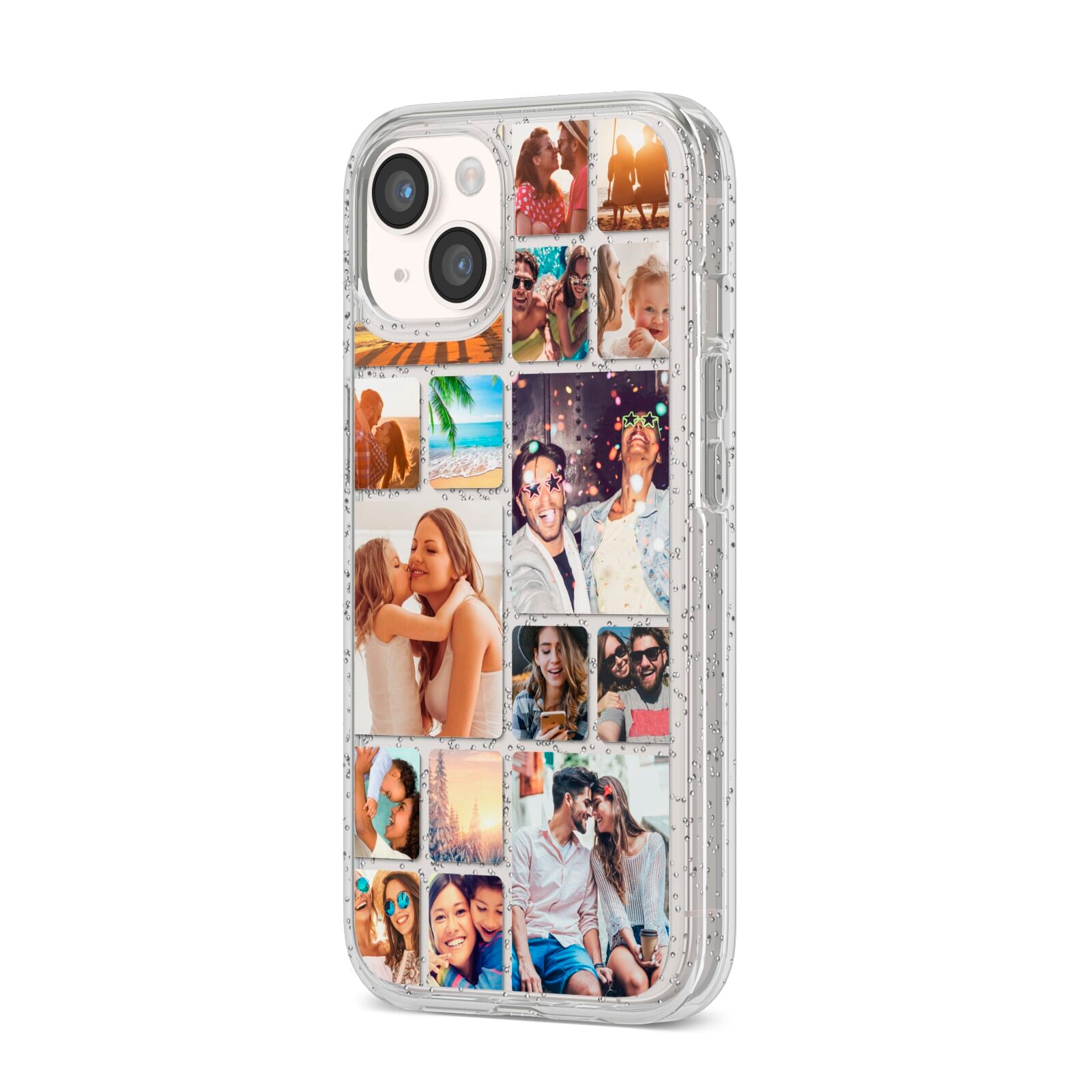Round Edged Photo Montage Upload iPhone 14 Glitter Tough Case Starlight Angled Image