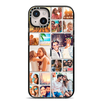 Round Edged Photo Montage Upload iPhone 14 Plus Black Impact Case on Silver phone