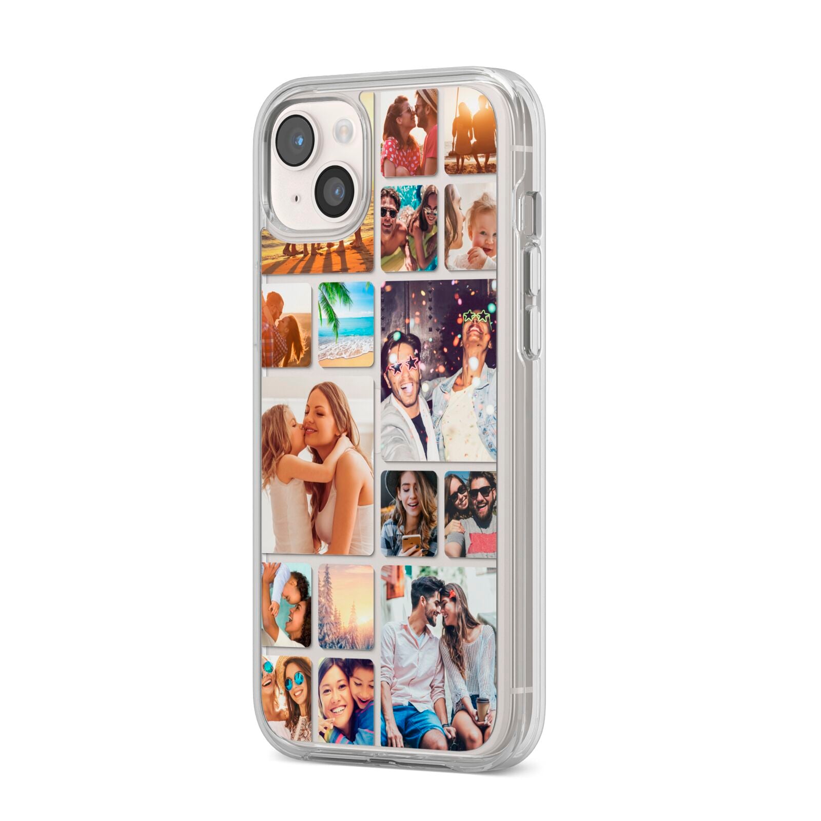 Round Edged Photo Montage Upload iPhone 14 Plus Clear Tough Case Starlight Angled Image
