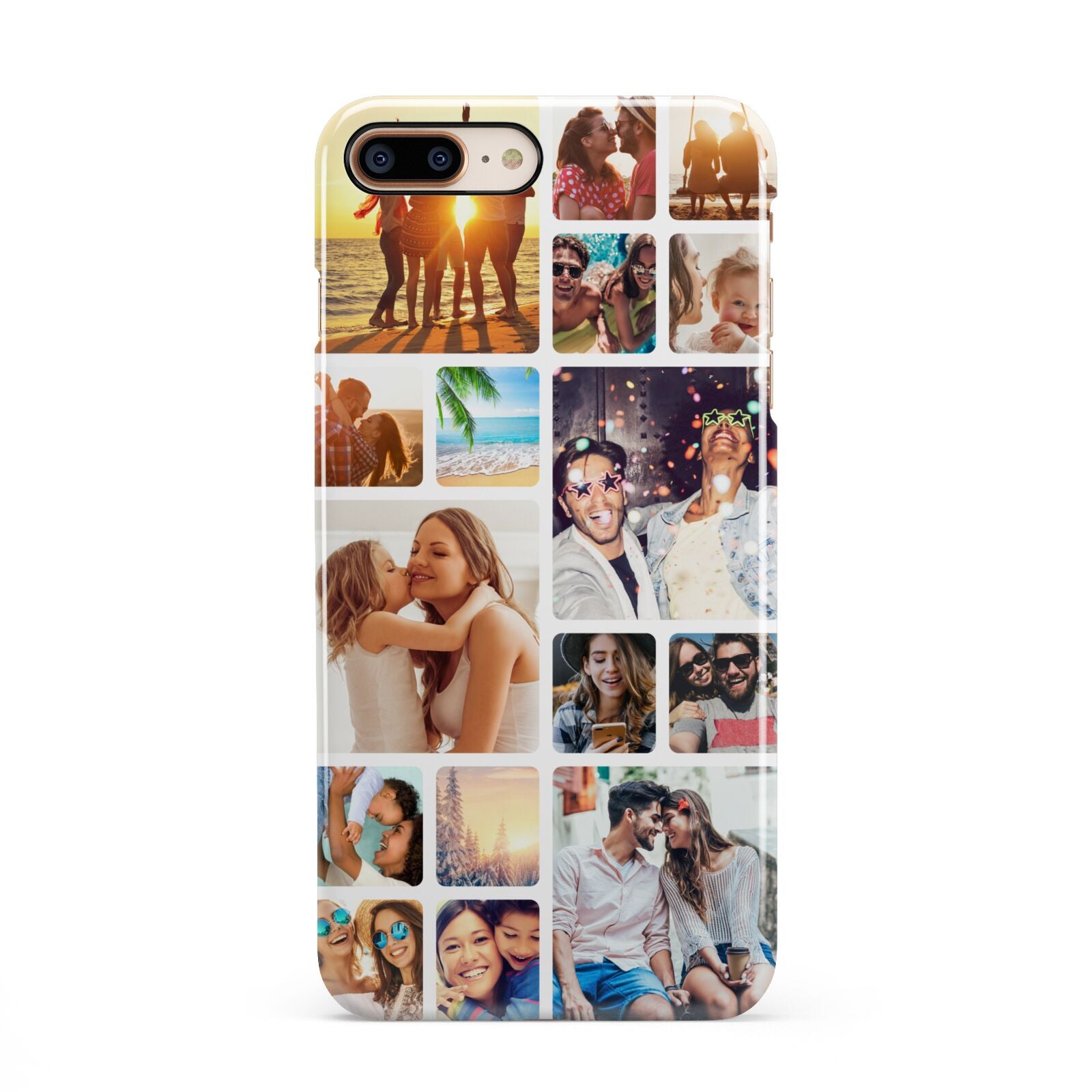 Round Edged Photo Montage Upload iPhone 8 Plus 3D Snap Case on Gold Phone