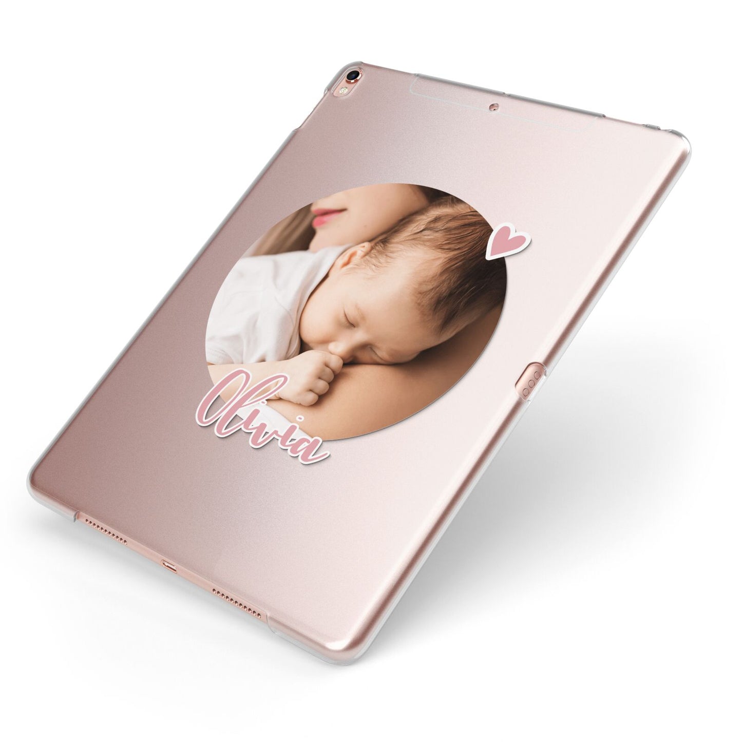 Round Photo Love Upload Apple iPad Case on Rose Gold iPad Side View