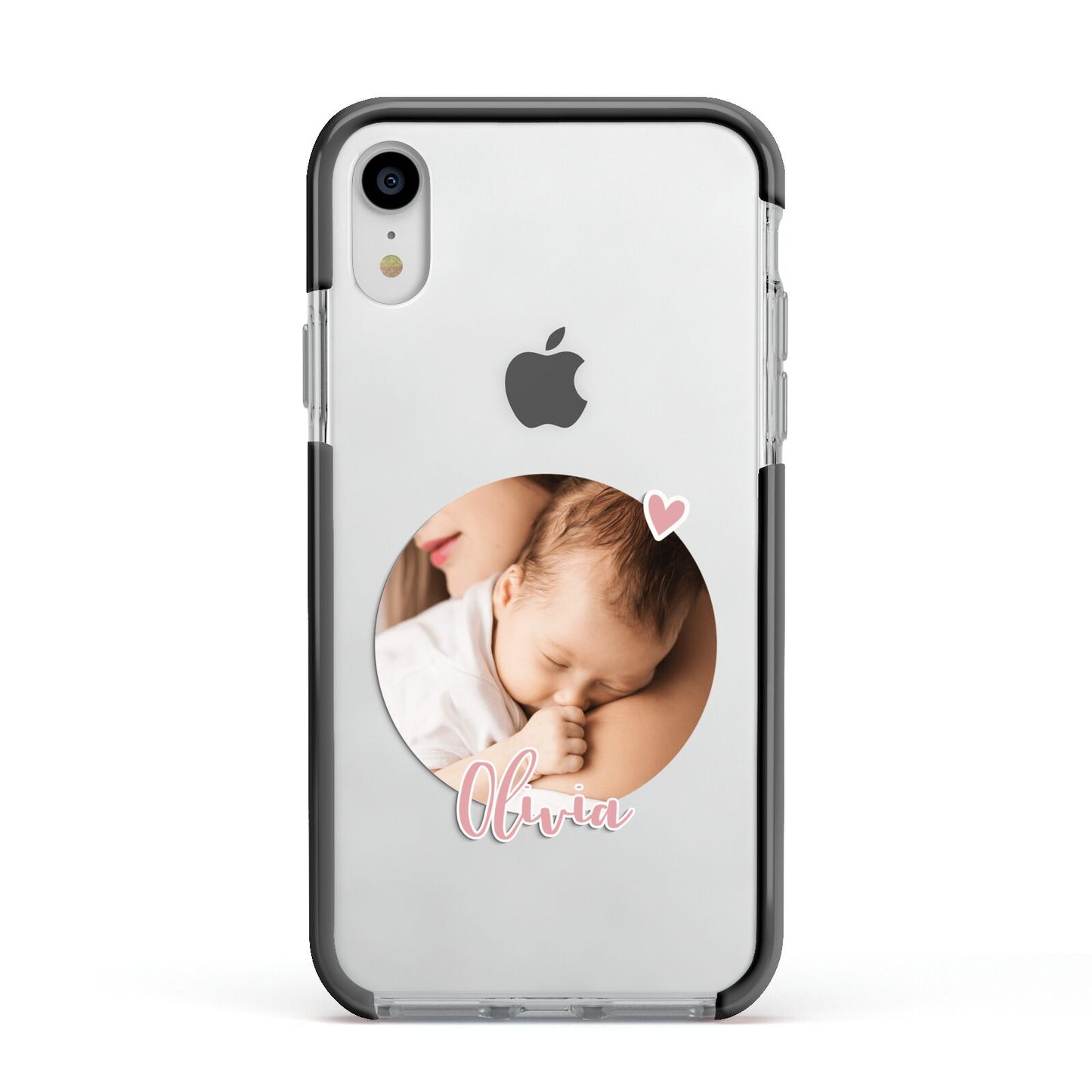 Round Photo Love Upload Apple iPhone XR Impact Case Black Edge on Silver Phone