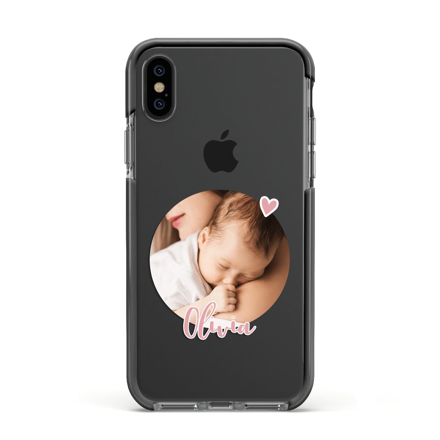 Round Photo Love Upload Apple iPhone Xs Impact Case Black Edge on Black Phone