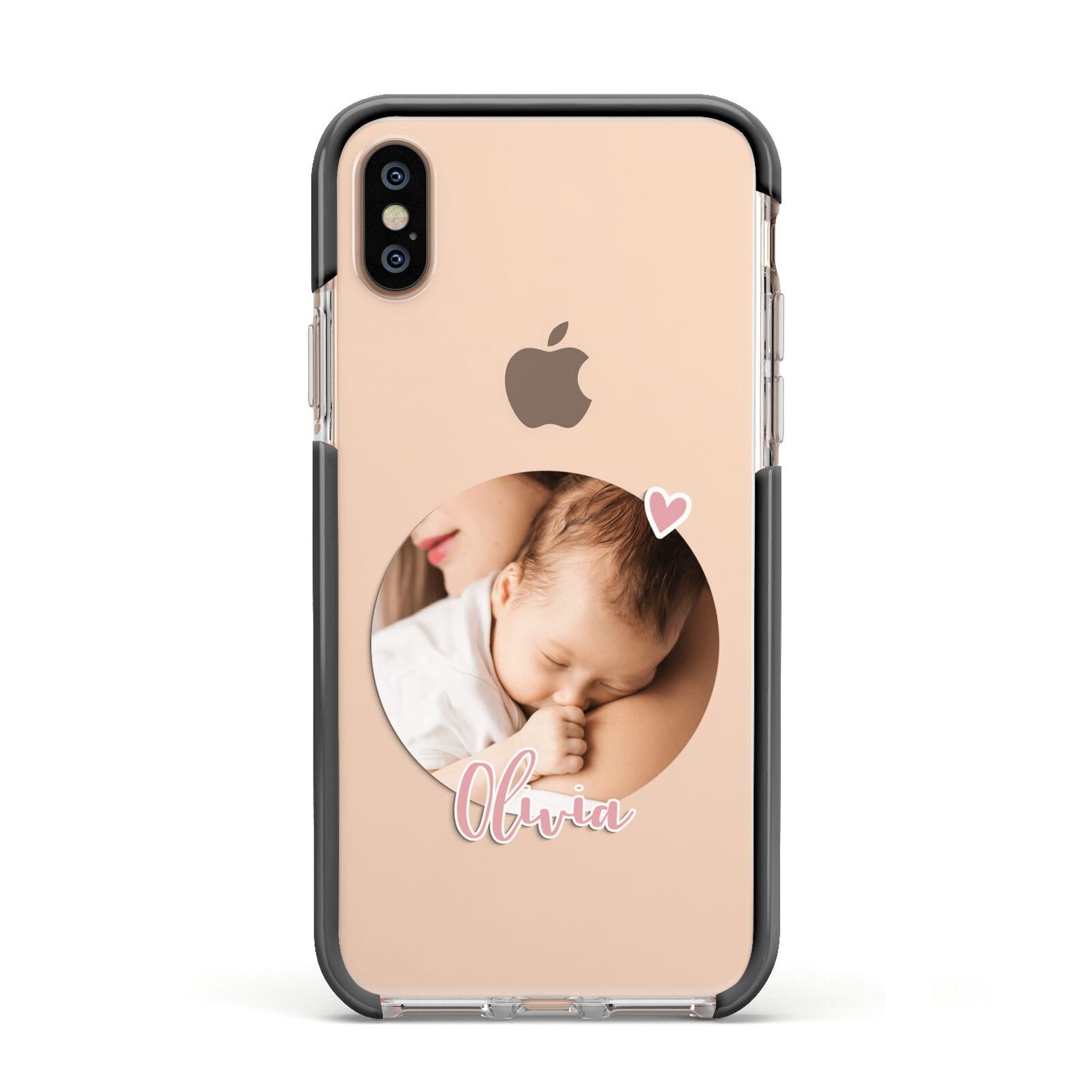 Round Photo Love Upload Apple iPhone Xs Impact Case Black Edge on Gold Phone