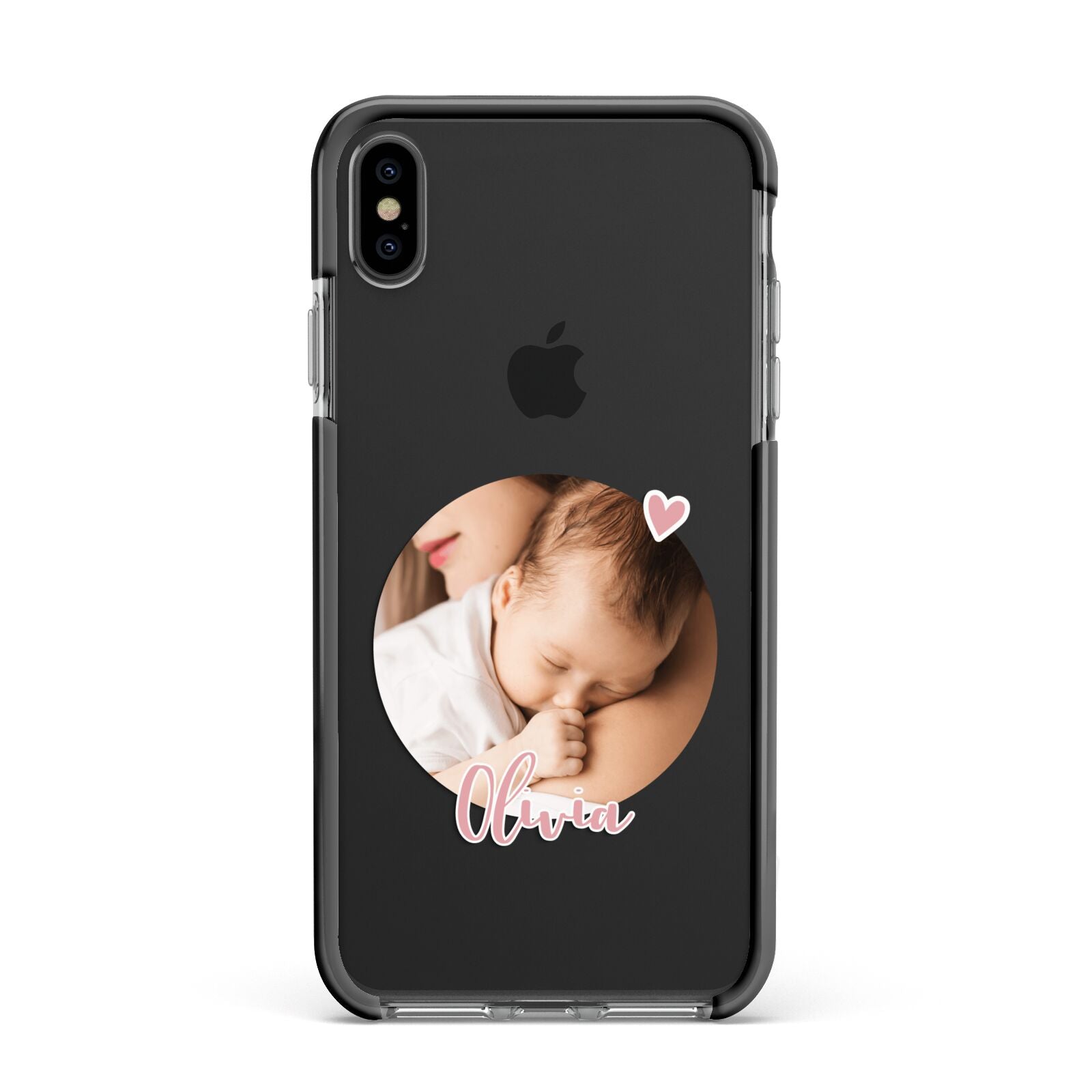 Round Photo Love Upload Apple iPhone Xs Max Impact Case Black Edge on Black Phone