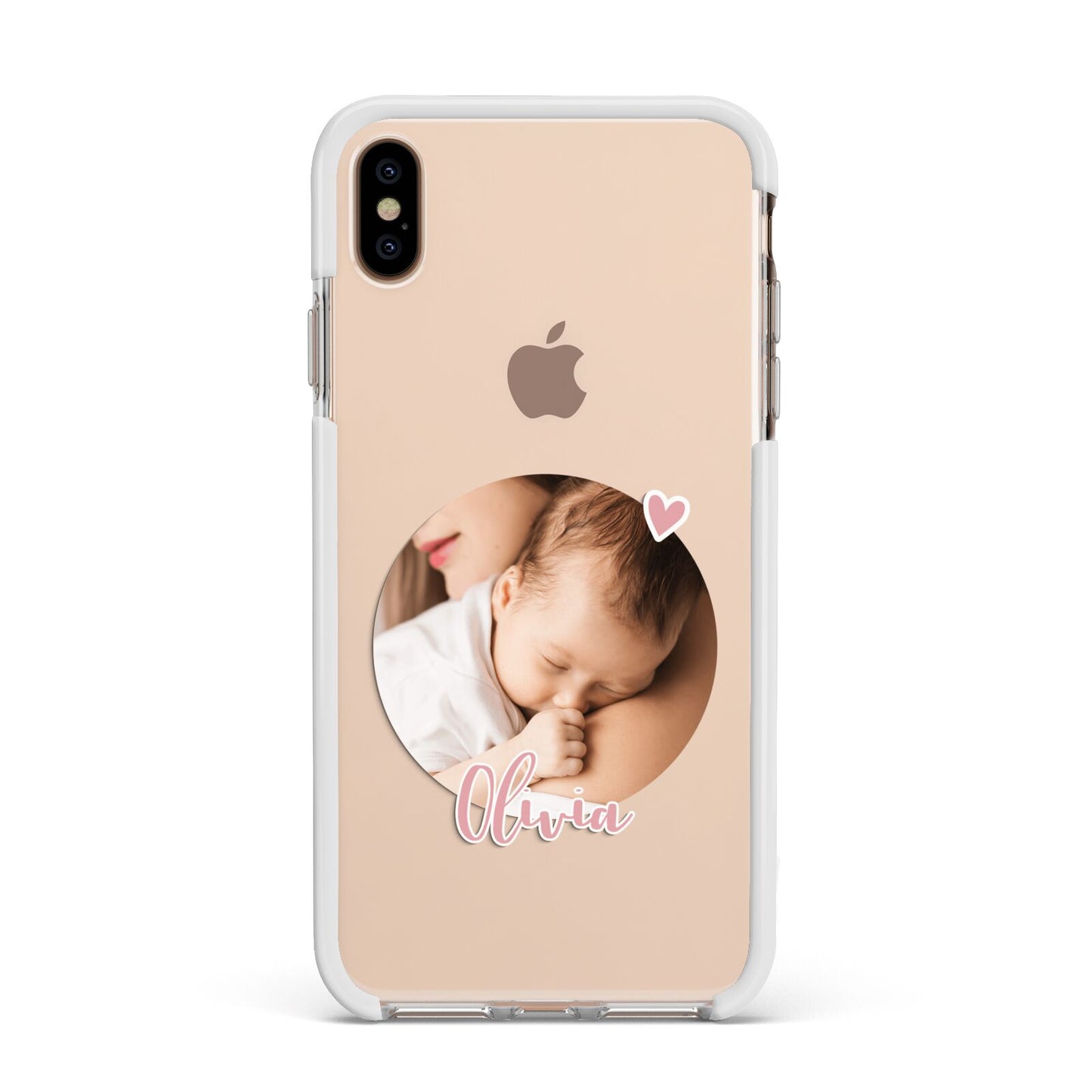 Round Photo Love Upload Apple iPhone Xs Max Impact Case White Edge on Gold Phone