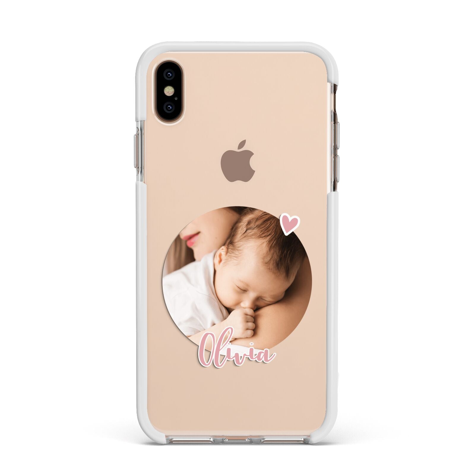 Round Photo Love Upload Apple iPhone Xs Max Impact Case White Edge on Gold Phone