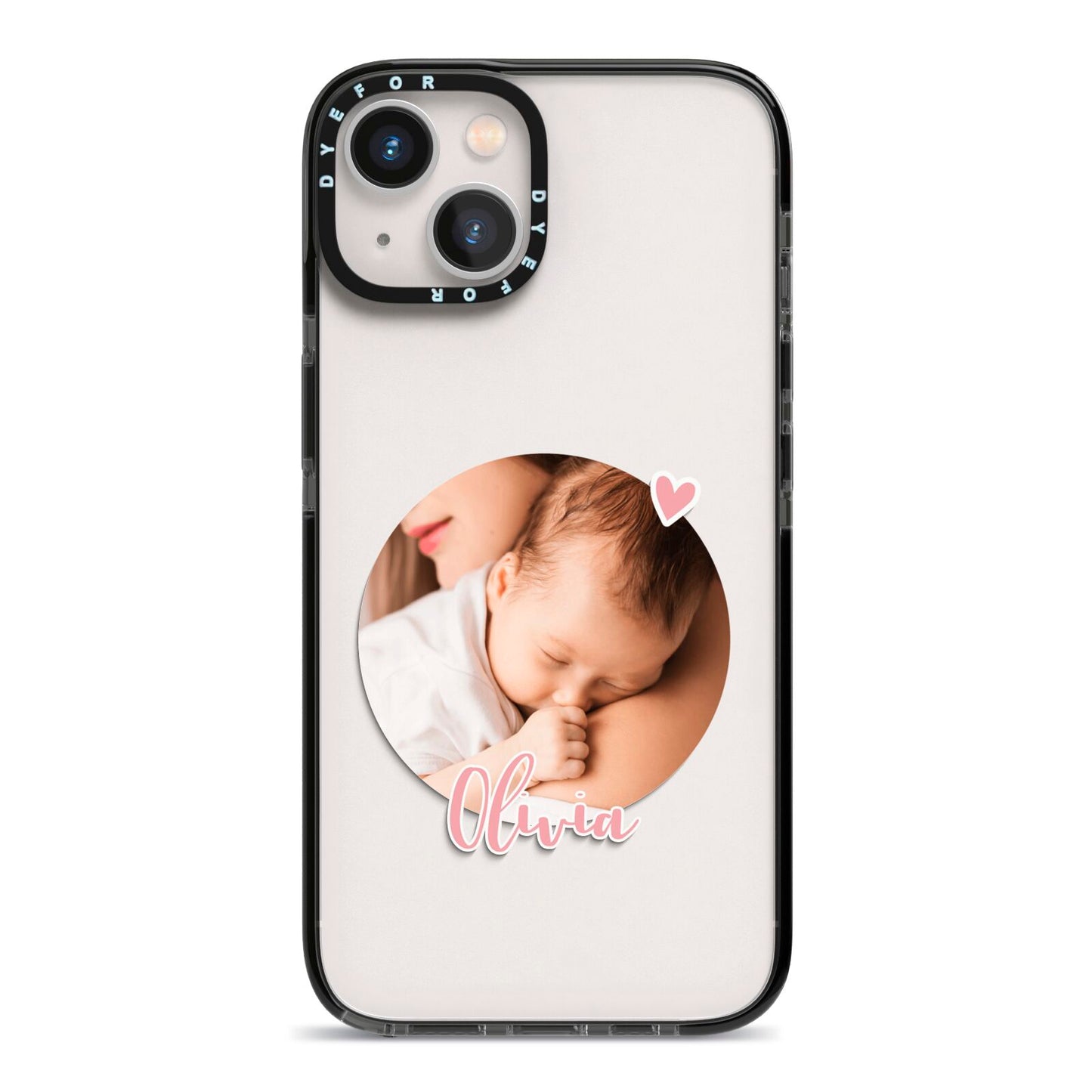 Round Photo Love Upload iPhone 13 Black Impact Case on Silver phone