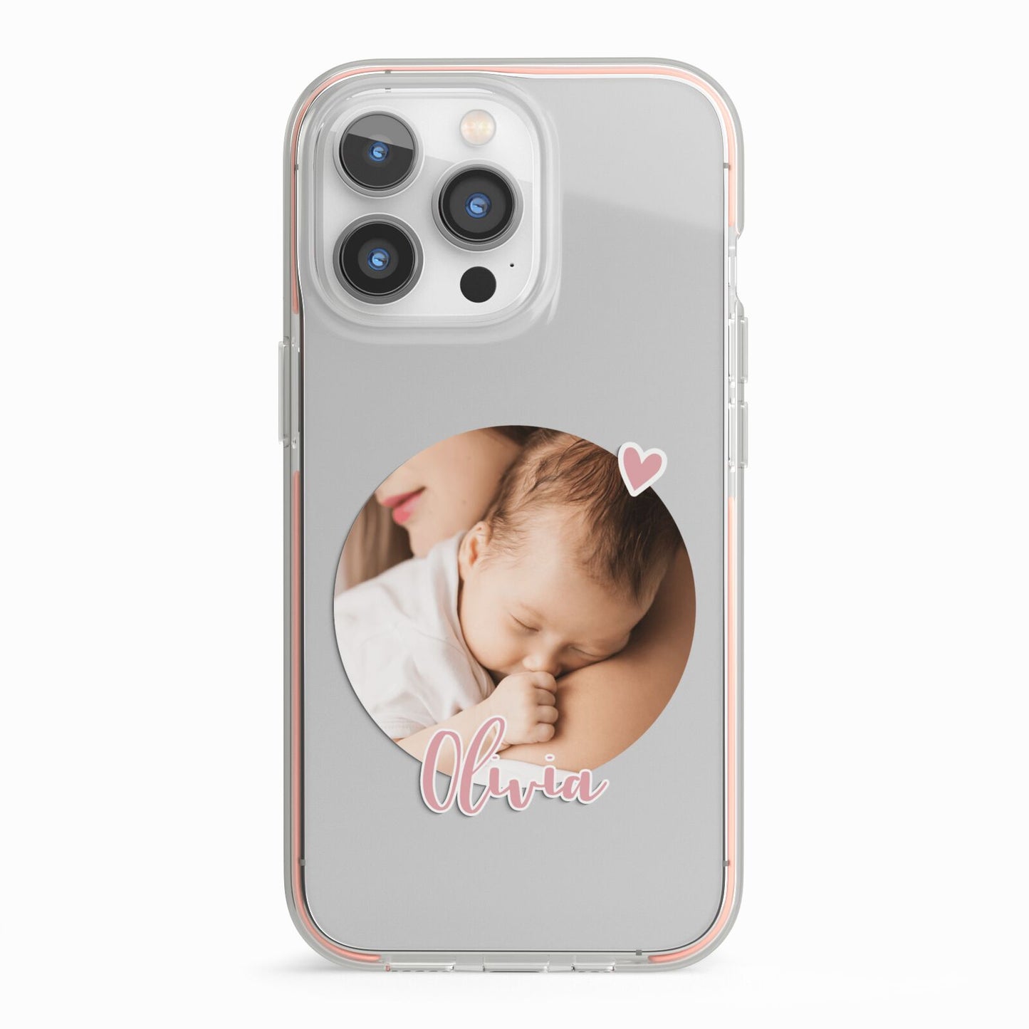 Round Photo Love Upload iPhone 13 Pro TPU Impact Case with Pink Edges