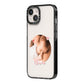 Round Photo Love Upload iPhone 14 Black Impact Case Side Angle on Silver phone