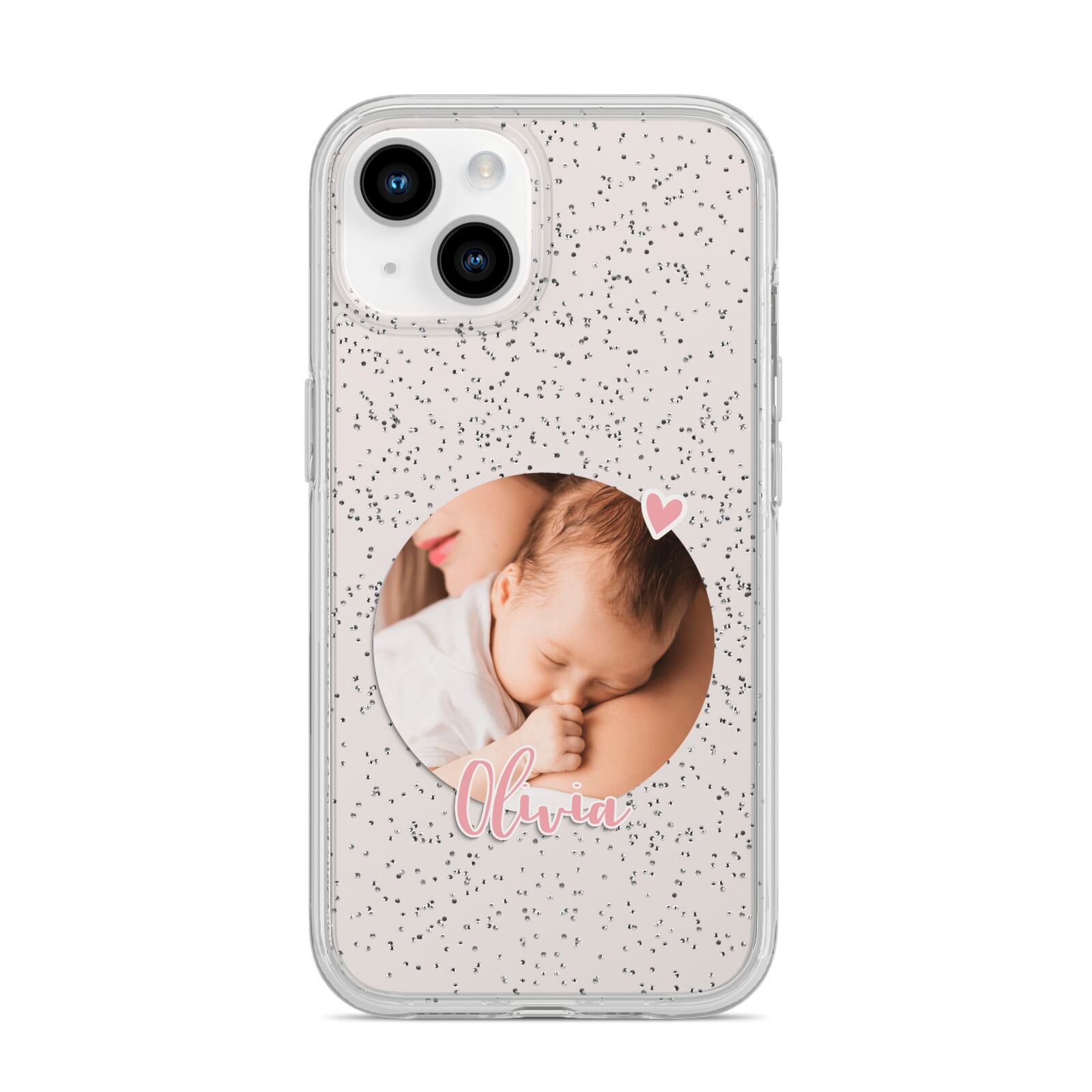 Round Photo Love Upload iPhone 14 Glitter Tough Case Starlight